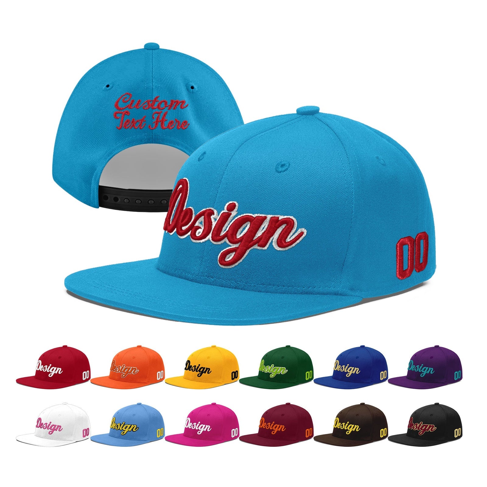 Custom Light Blue 3D Puff Embroidery Flat Embroidery Casual Sport Baseball Cap