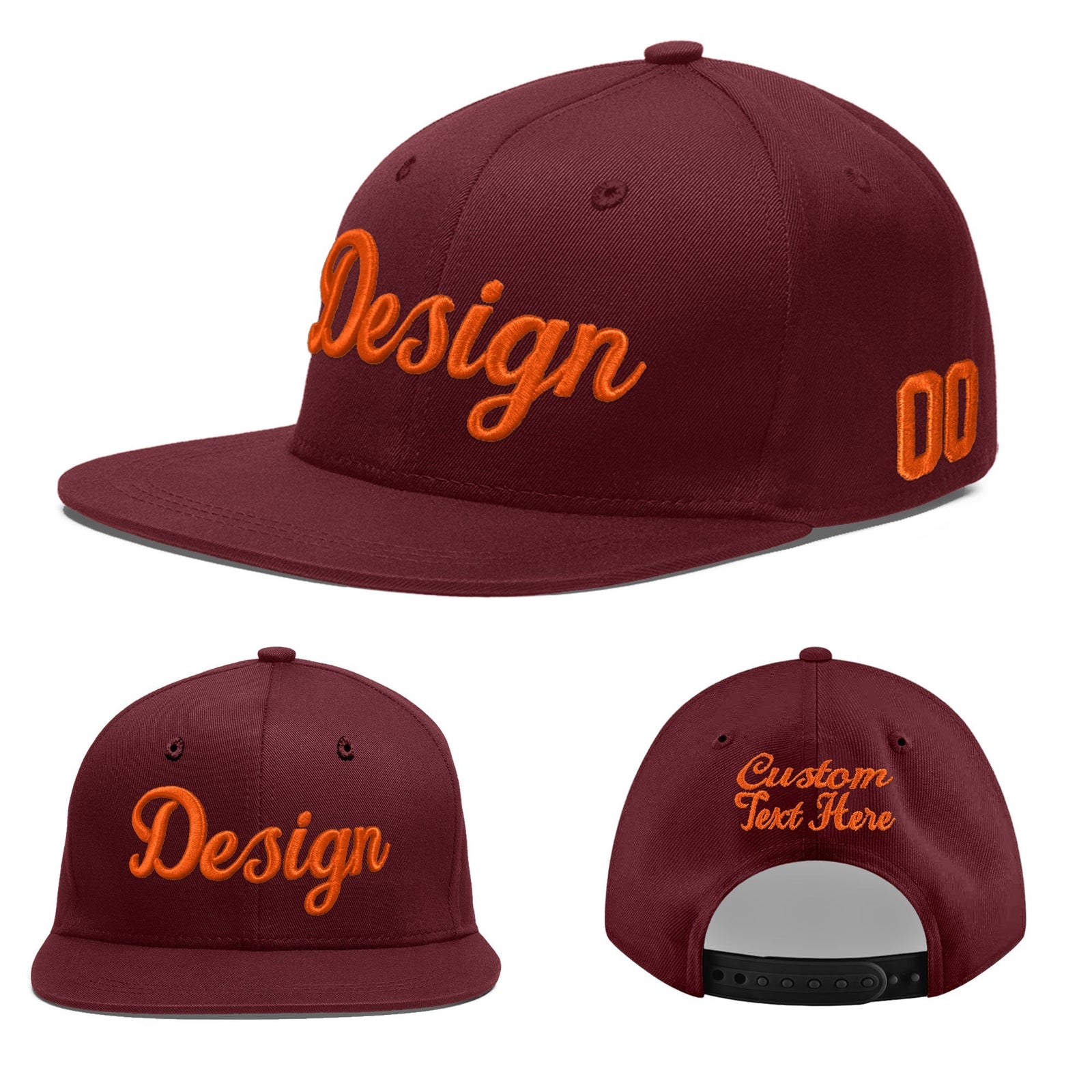 Custom Maroon 3D Puff Embroidery Flat Embroidery Casual Sport Baseball Cap