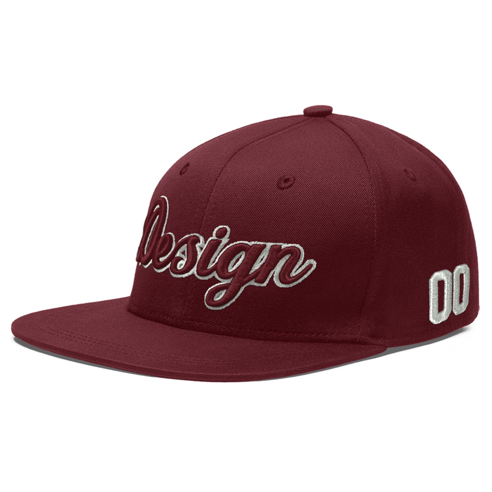 Custom Maroon 3D Puff Embroidery Flat Embroidery Casual Sport Baseball Cap