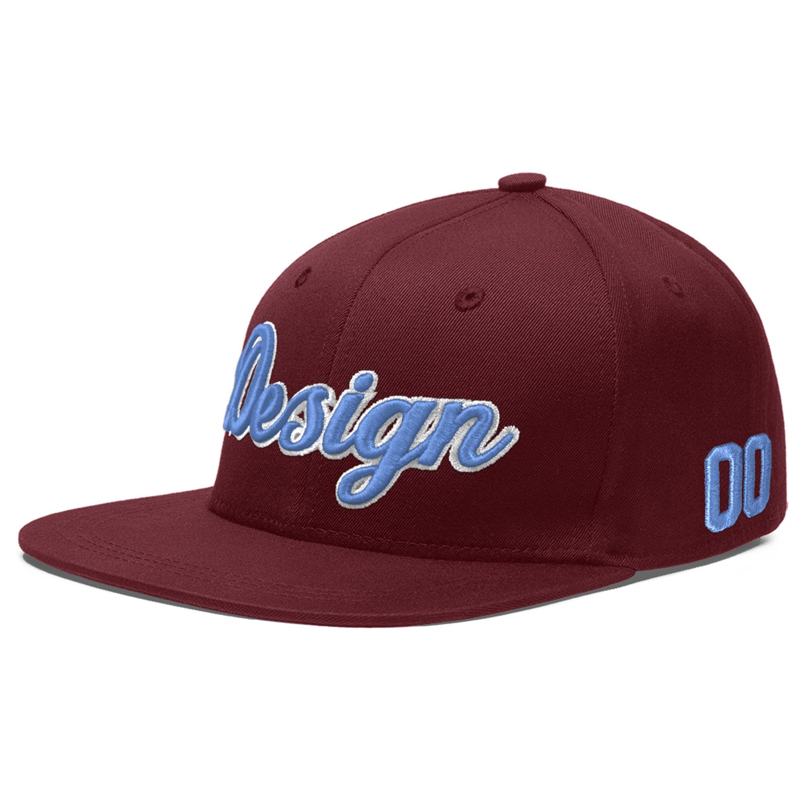Custom Maroon 3D Puff Embroidery Flat Embroidery Casual Sport Baseball Cap