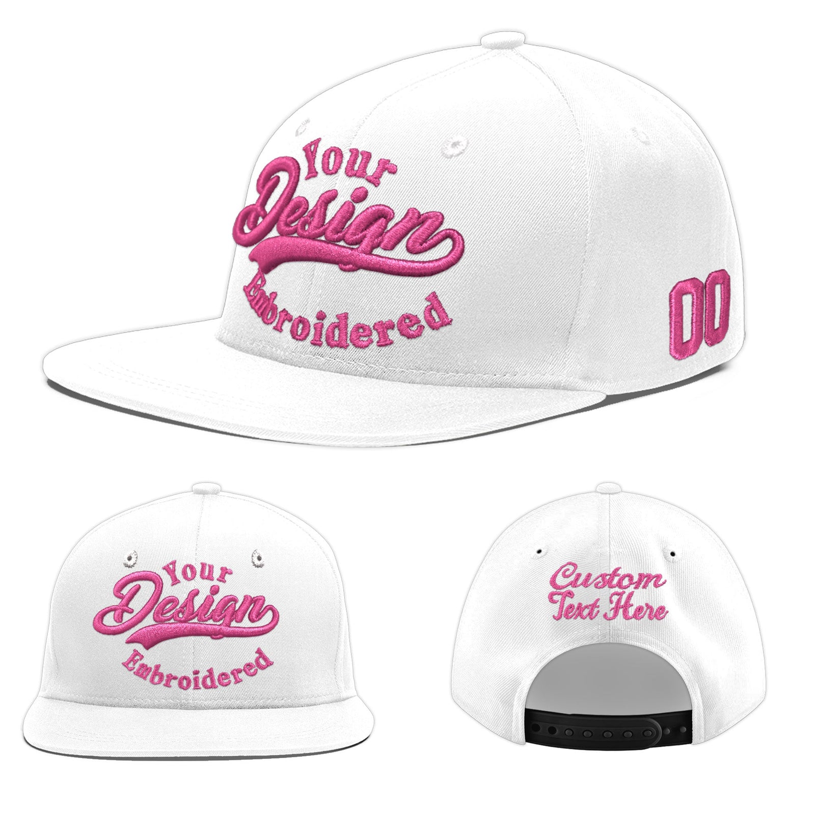 Custom White 3D Puff Embroidery Flat Embroidery Casual Sport Baseball Cap