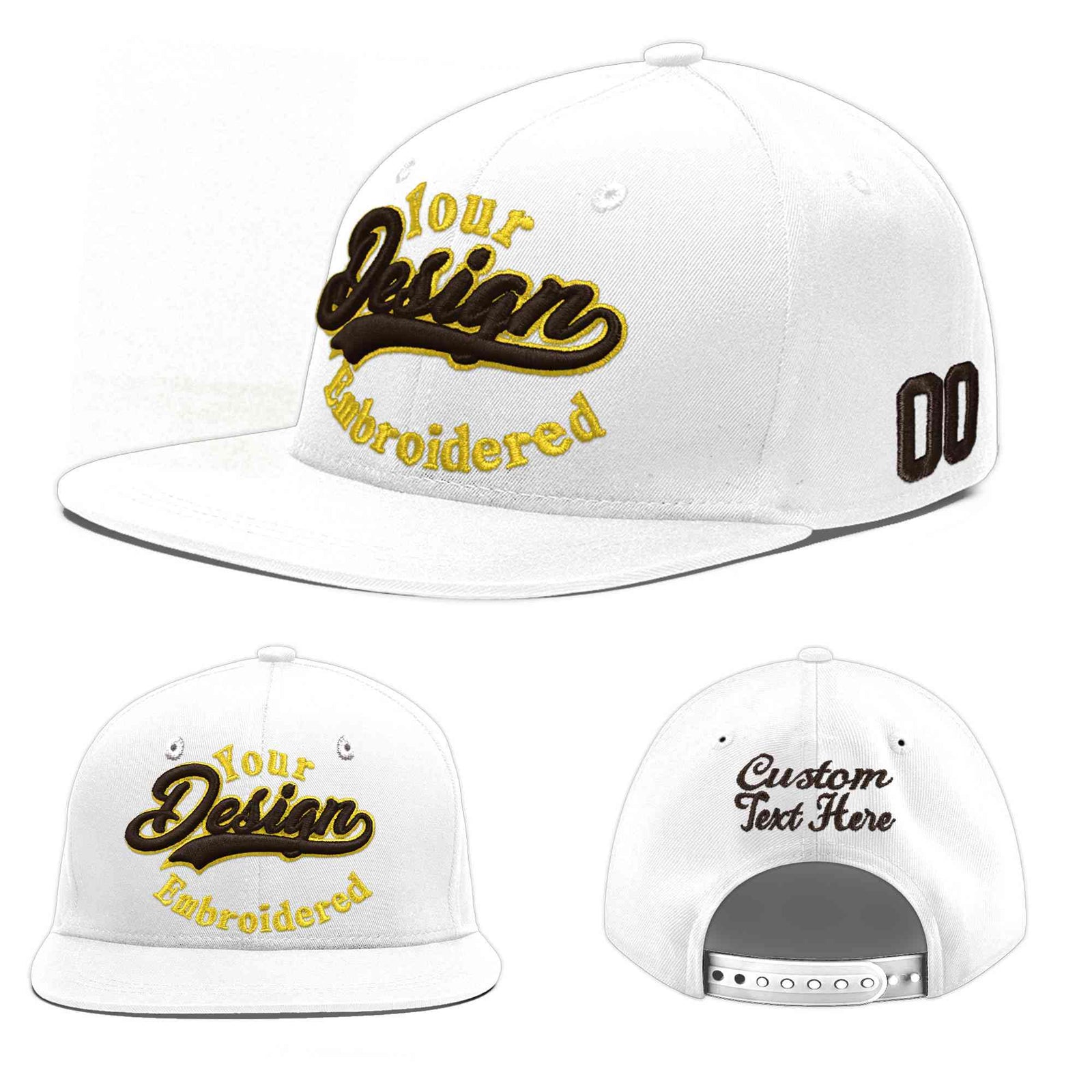 Custom White 3D Puff Embroidery Flat Embroidery Casual Sport Baseball Cap