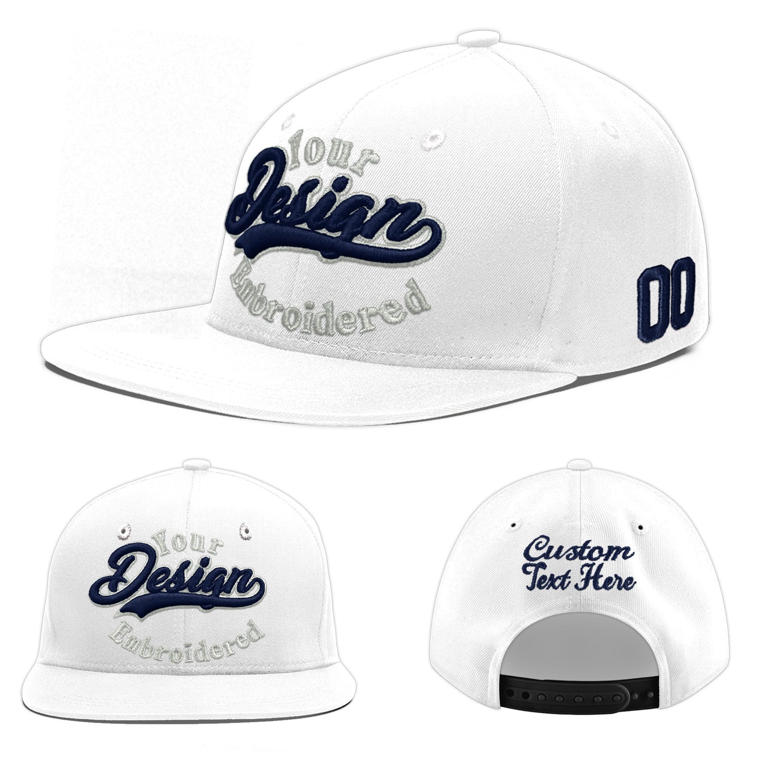 Custom White 3D Puff Embroidery Flat Embroidery Casual Sport Baseball Cap
