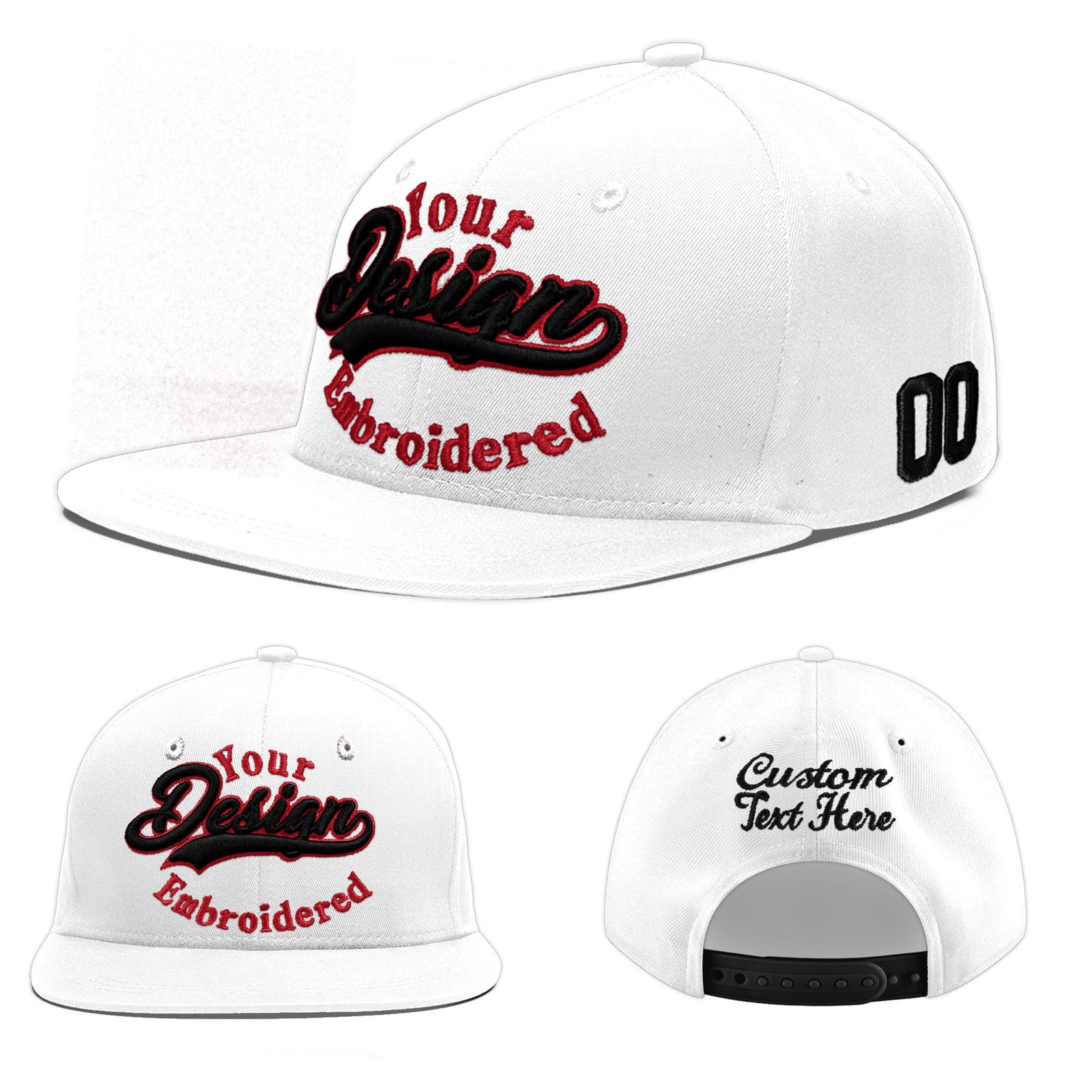 Custom White 3D Puff Embroidery Flat Embroidery Casual Sport Baseball Cap
