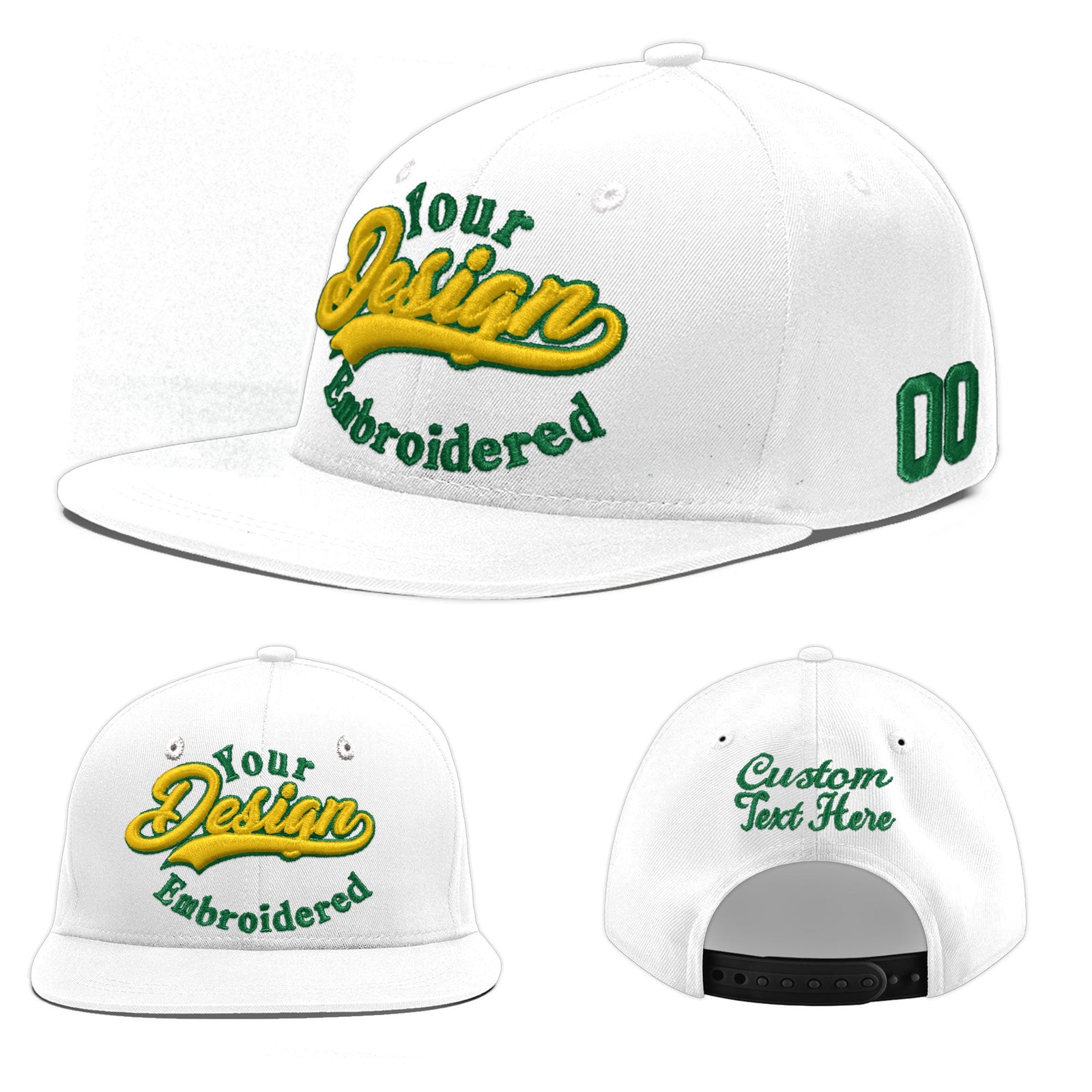 Custom White 3D Puff Embroidery Flat Embroidery Casual Sport Baseball Cap