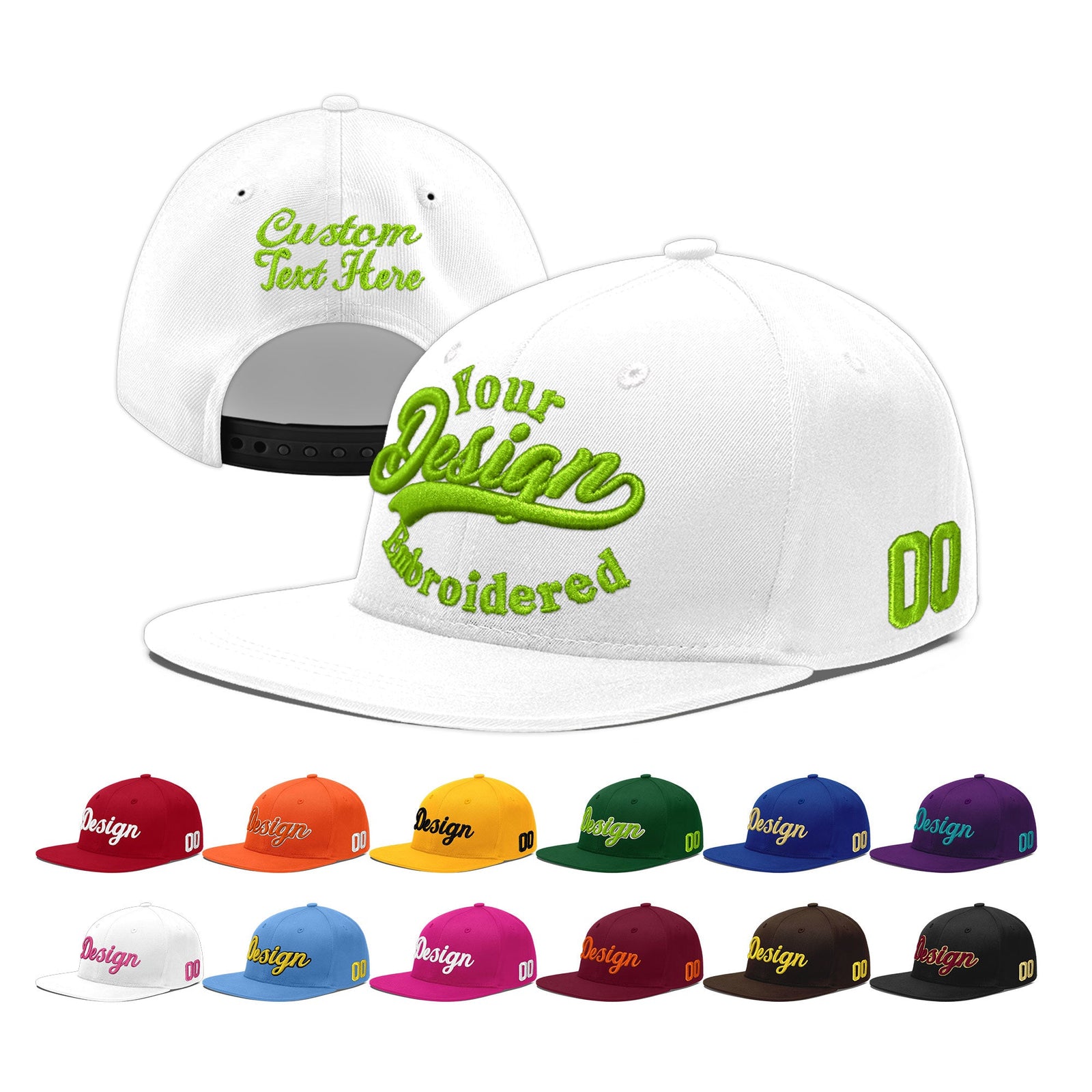 Custom White 3D Puff Embroidery Flat Embroidery Casual Sport Baseball Cap