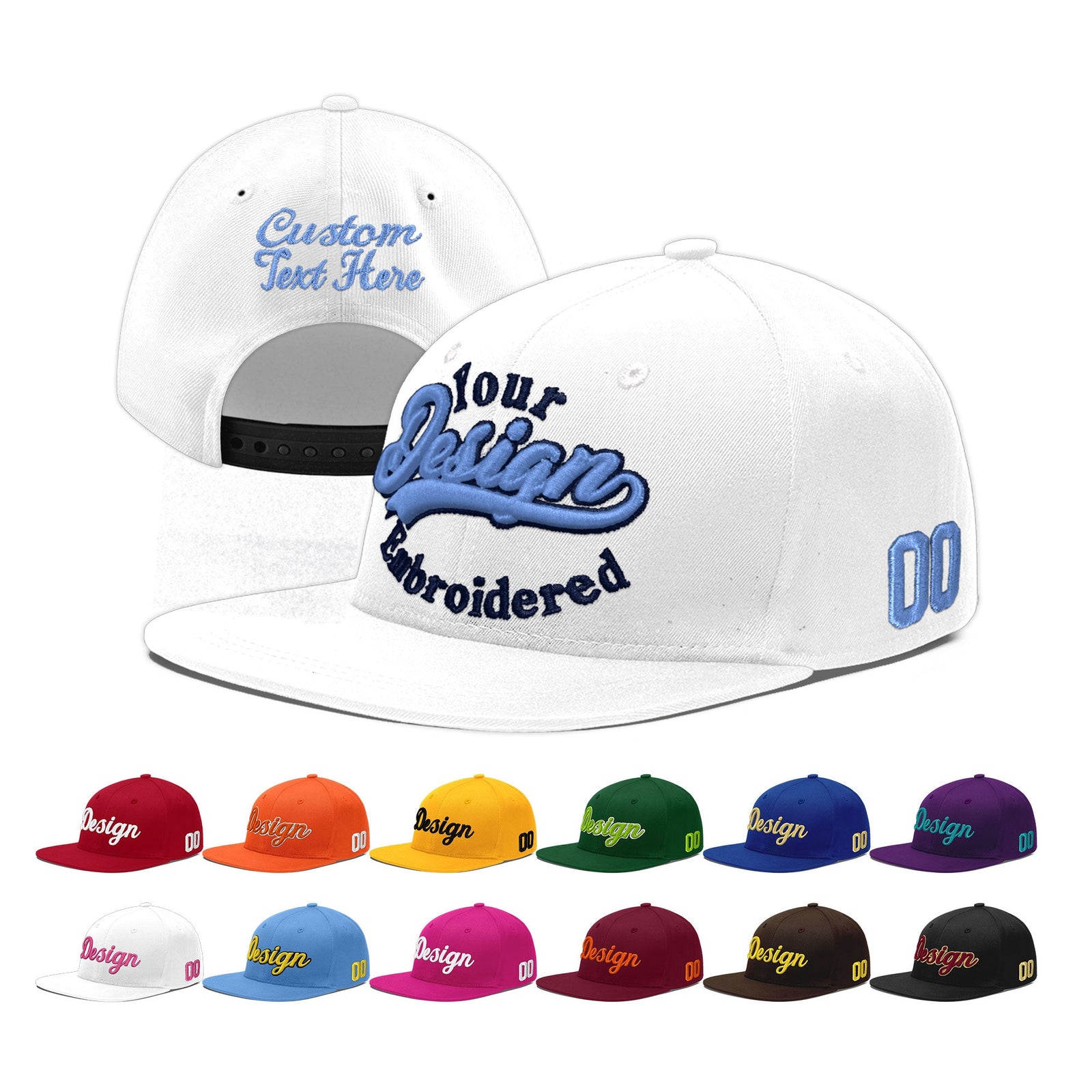 Custom White 3D Puff Embroidery Flat Embroidery Casual Sport Baseball Cap