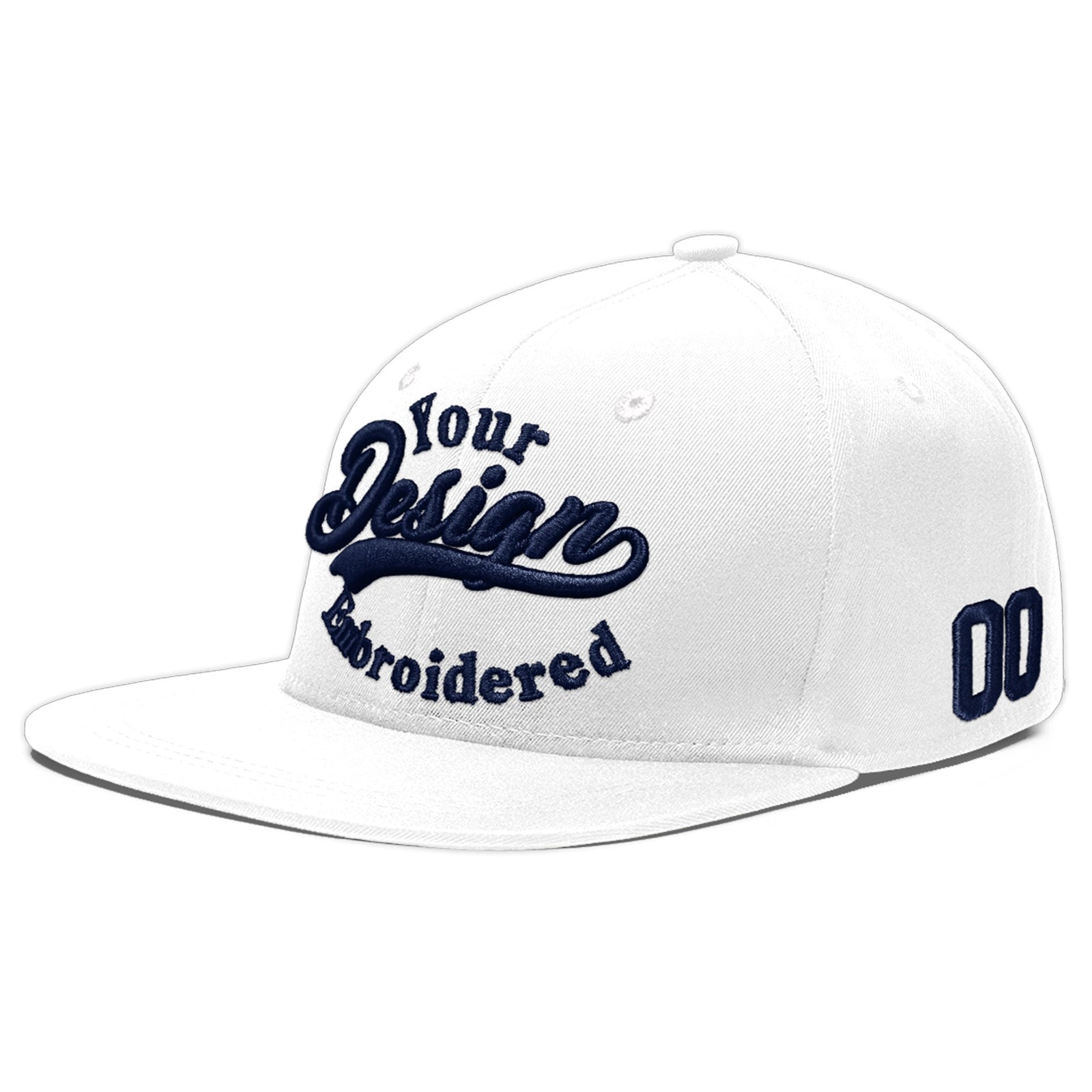 Custom White 3D Puff Embroidery Flat Embroidery Casual Sport Baseball Cap