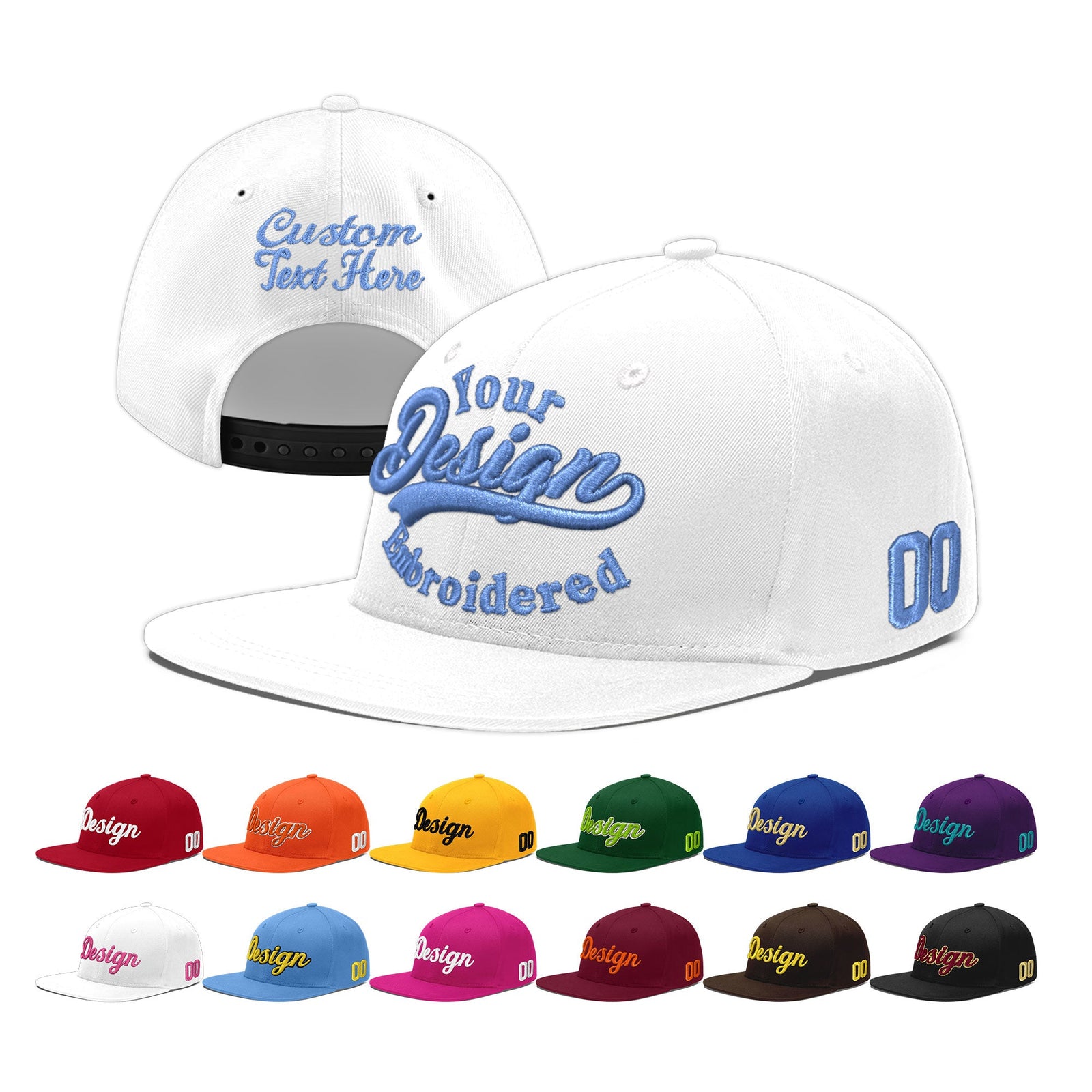 Custom White 3D Puff Embroidery Flat Embroidery Casual Sport Baseball Cap