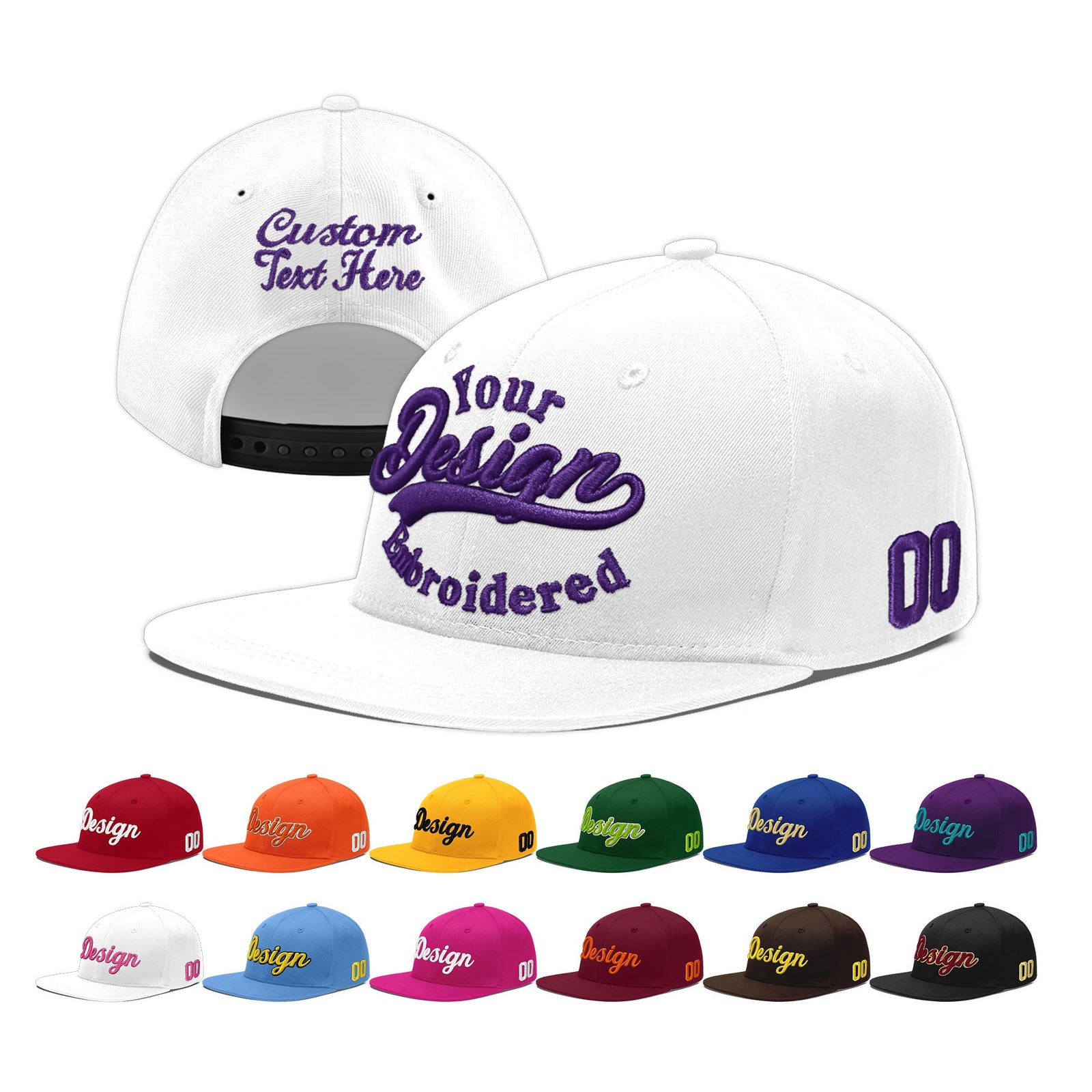 Custom White 3D Puff Embroidery Flat Embroidery Casual Sport Baseball Cap