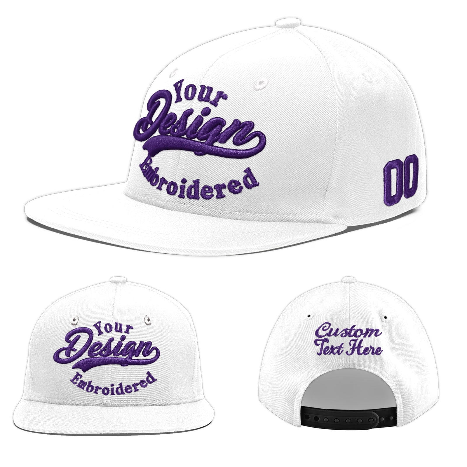 Custom White 3D Puff Embroidery Flat Embroidery Casual Sport Baseball Cap