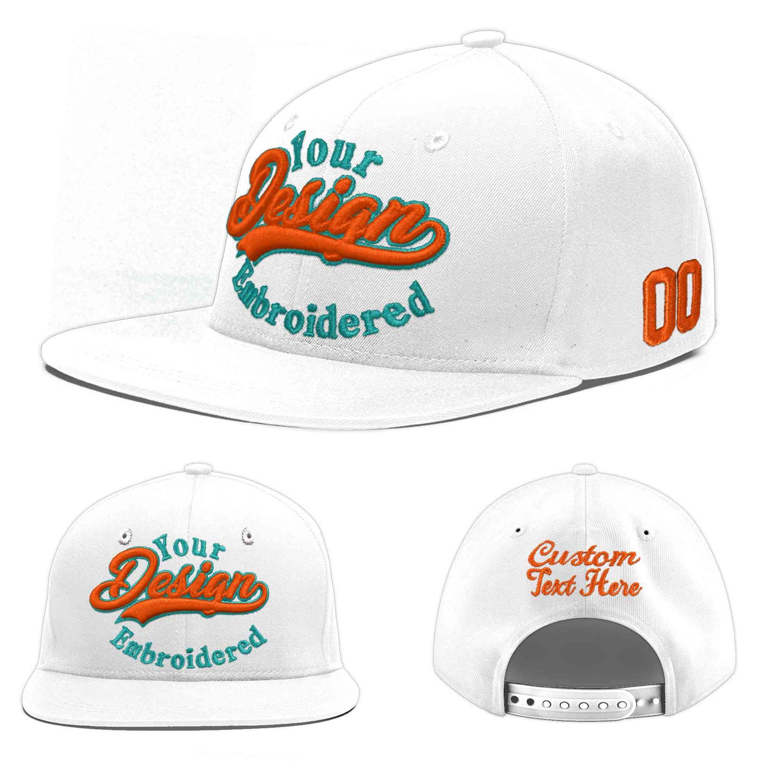 Custom White Light Blue-Navy 3D Puff Embroidery Flat Embroidery Casual Sport Baseball Cap
