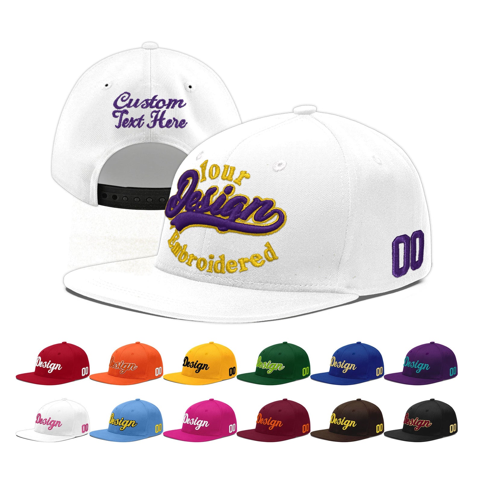 Custom White 3D Puff Embroidery Flat Embroidery Casual Sport Baseball Cap