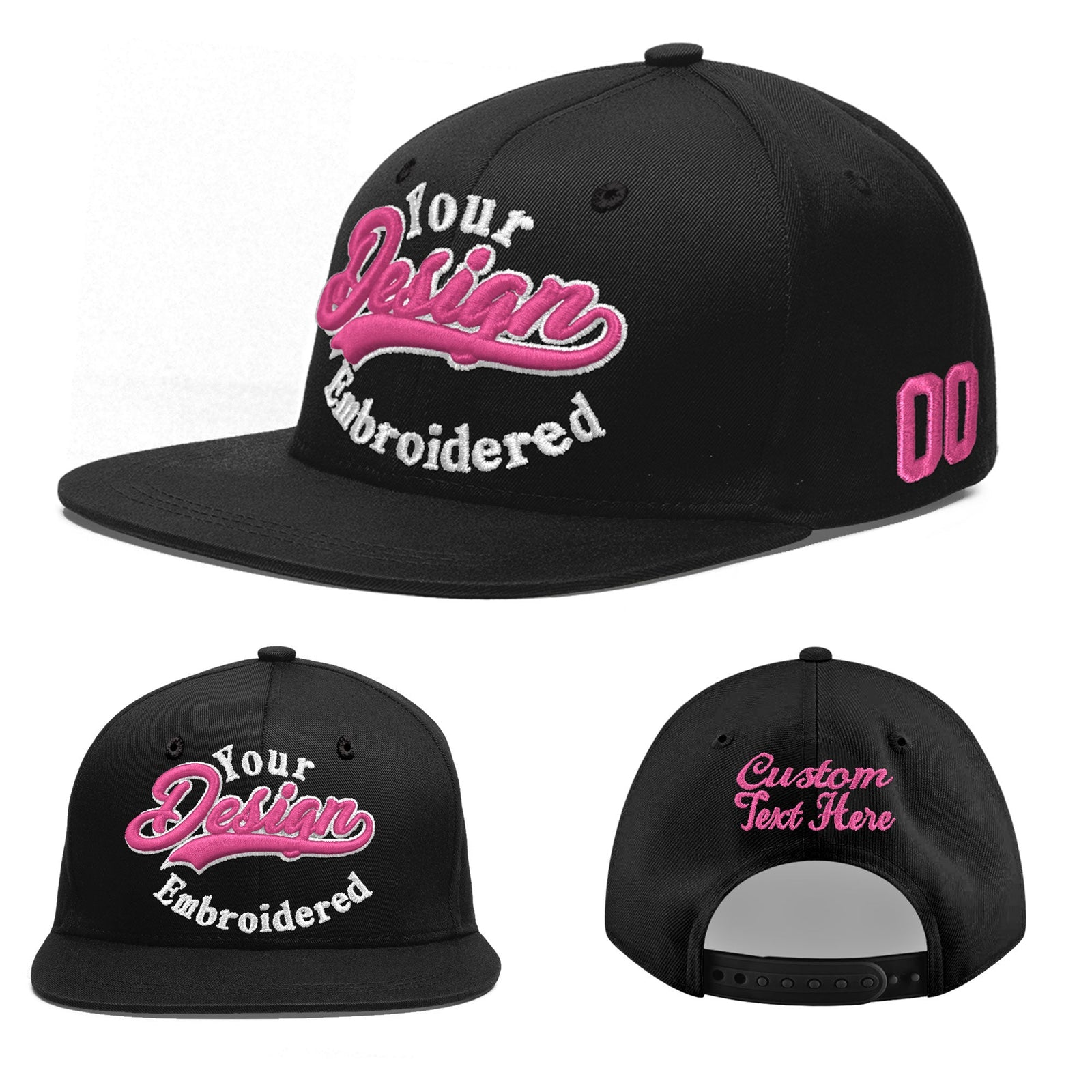 Custom Black 3D Puff Embroidery Flat Embroidery Casual Sport Baseball Cap