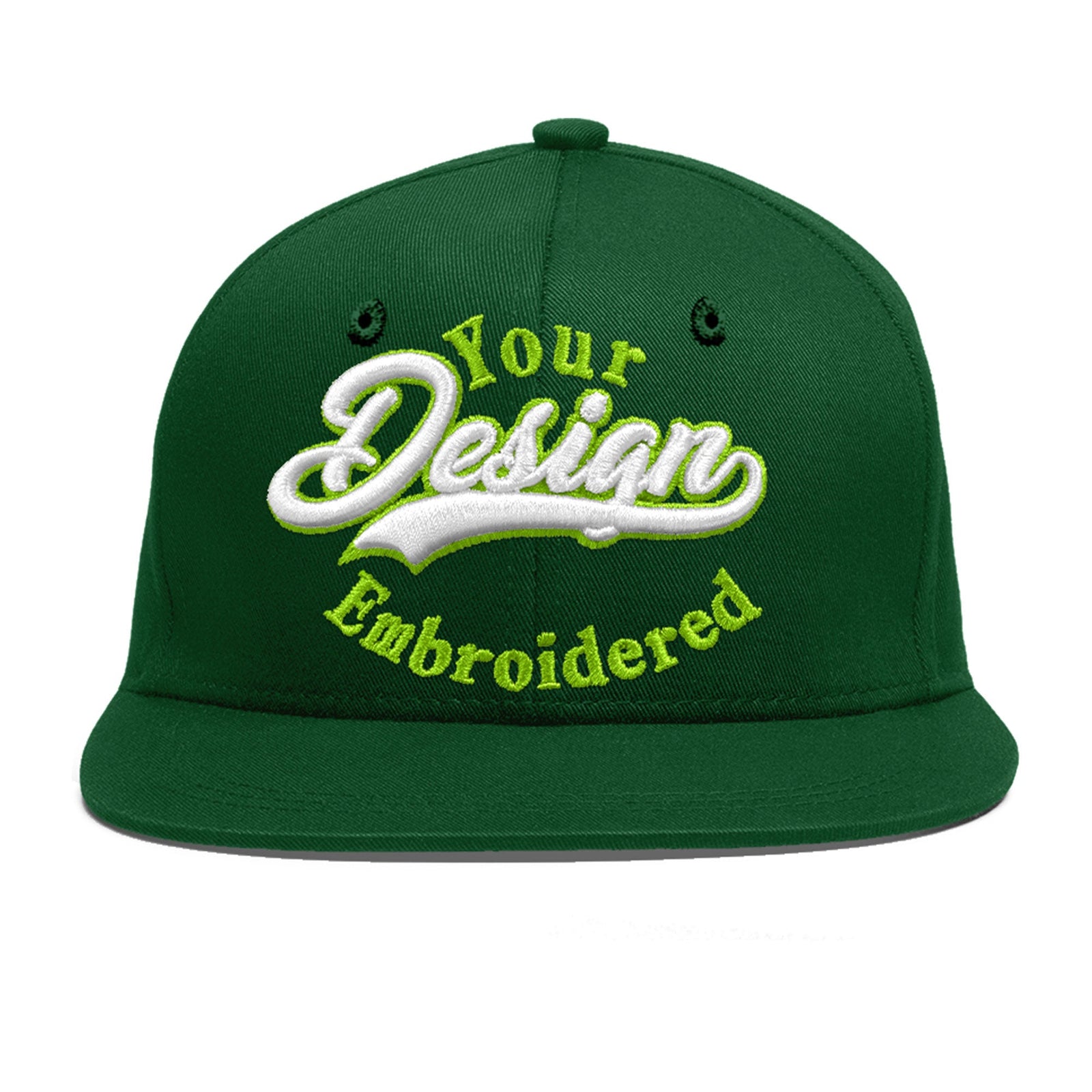Custom Green 3D Puff Embroidery Flat Embroidery Casual Sport Baseball Cap