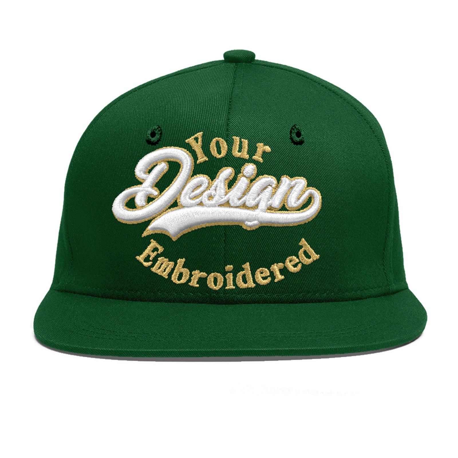 Custom Green 3D Puff Embroidery Flat Embroidery Casual Sport Baseball Cap