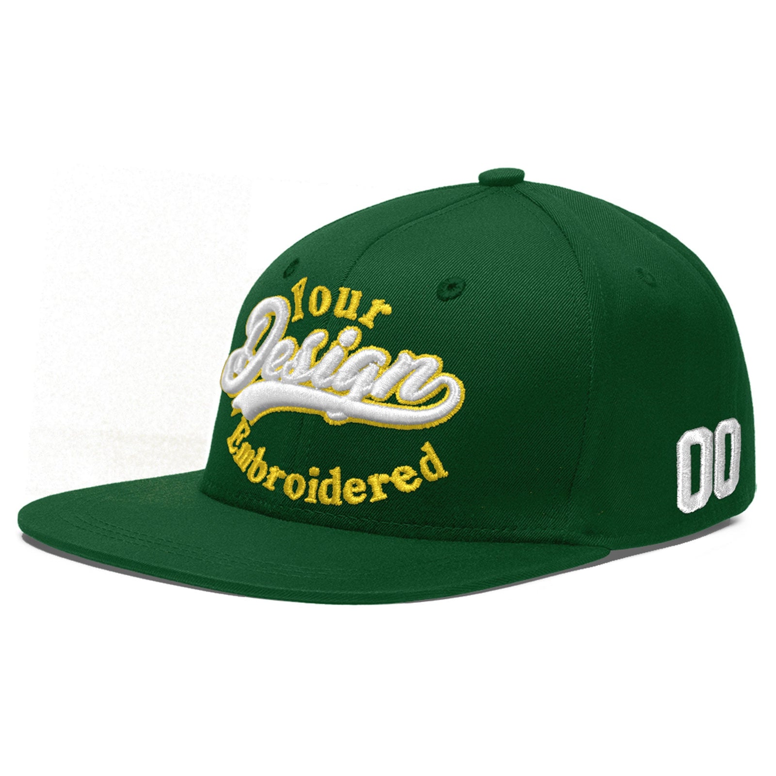 Custom Green 3D Puff Embroidery Flat Embroidery Casual Sport Baseball Cap