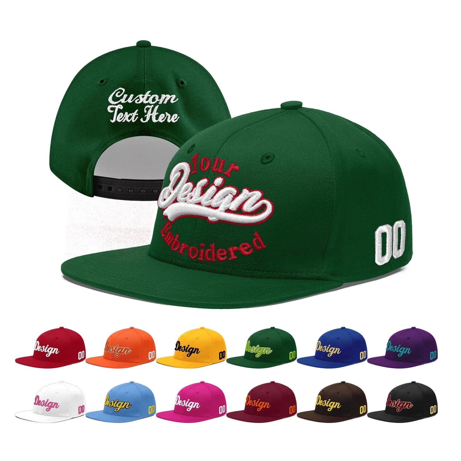 Custom Green 3D Puff Embroidery Flat Embroidery Casual Sport Baseball Cap