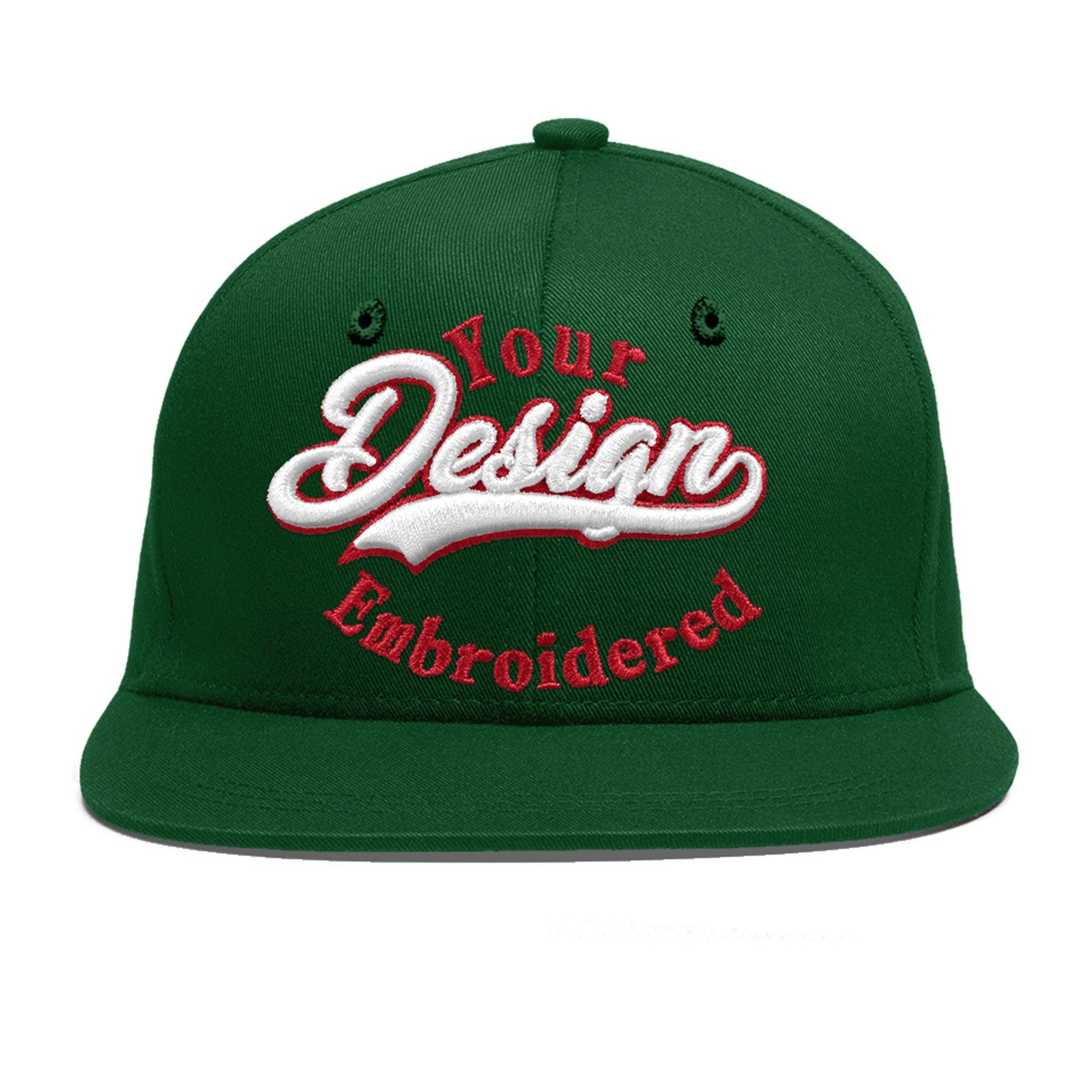 Custom Green 3D Puff Embroidery Flat Embroidery Casual Sport Baseball Cap