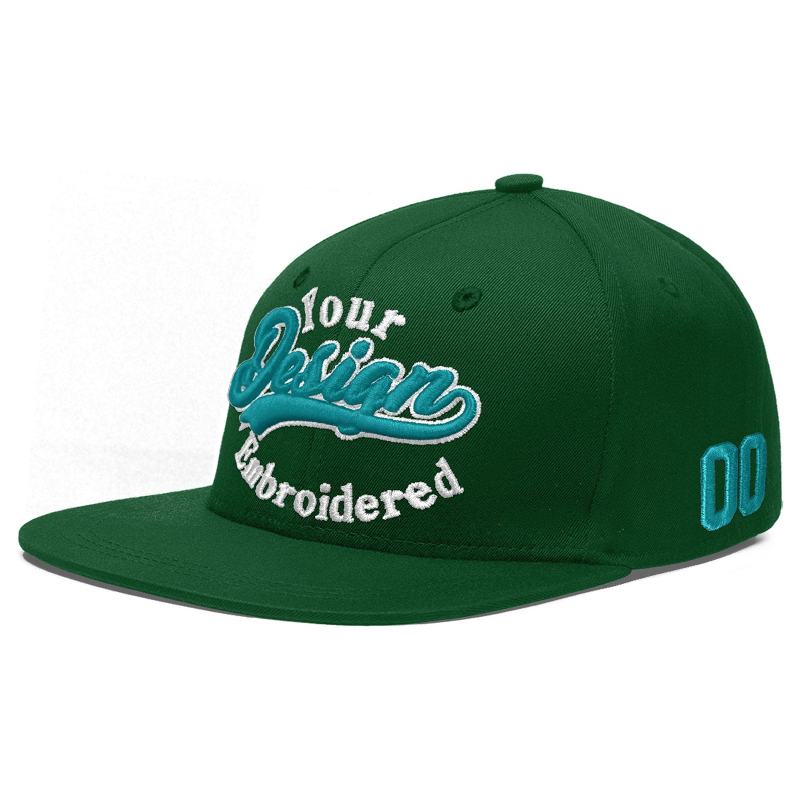 Custom Green 3D Puff Embroidery Flat Embroidery Casual Sport Baseball Cap