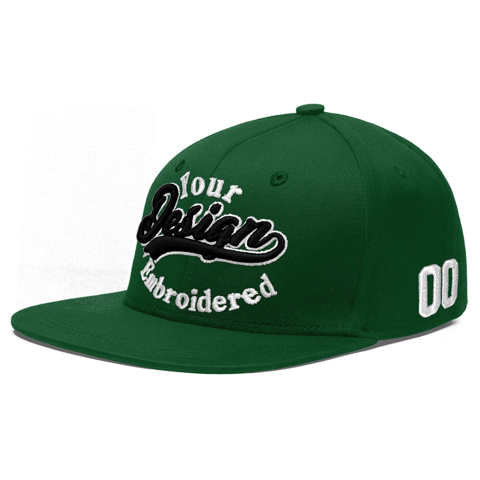 Custom Green 3D Puff Embroidery Flat Embroidery Casual Sport Baseball Cap