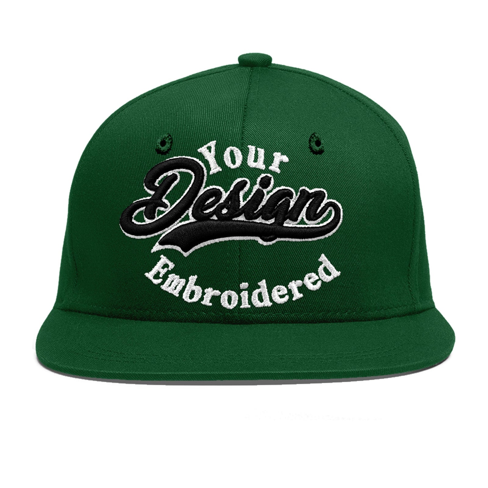 Custom Green 3D Puff Embroidery Flat Embroidery Casual Sport Baseball Cap