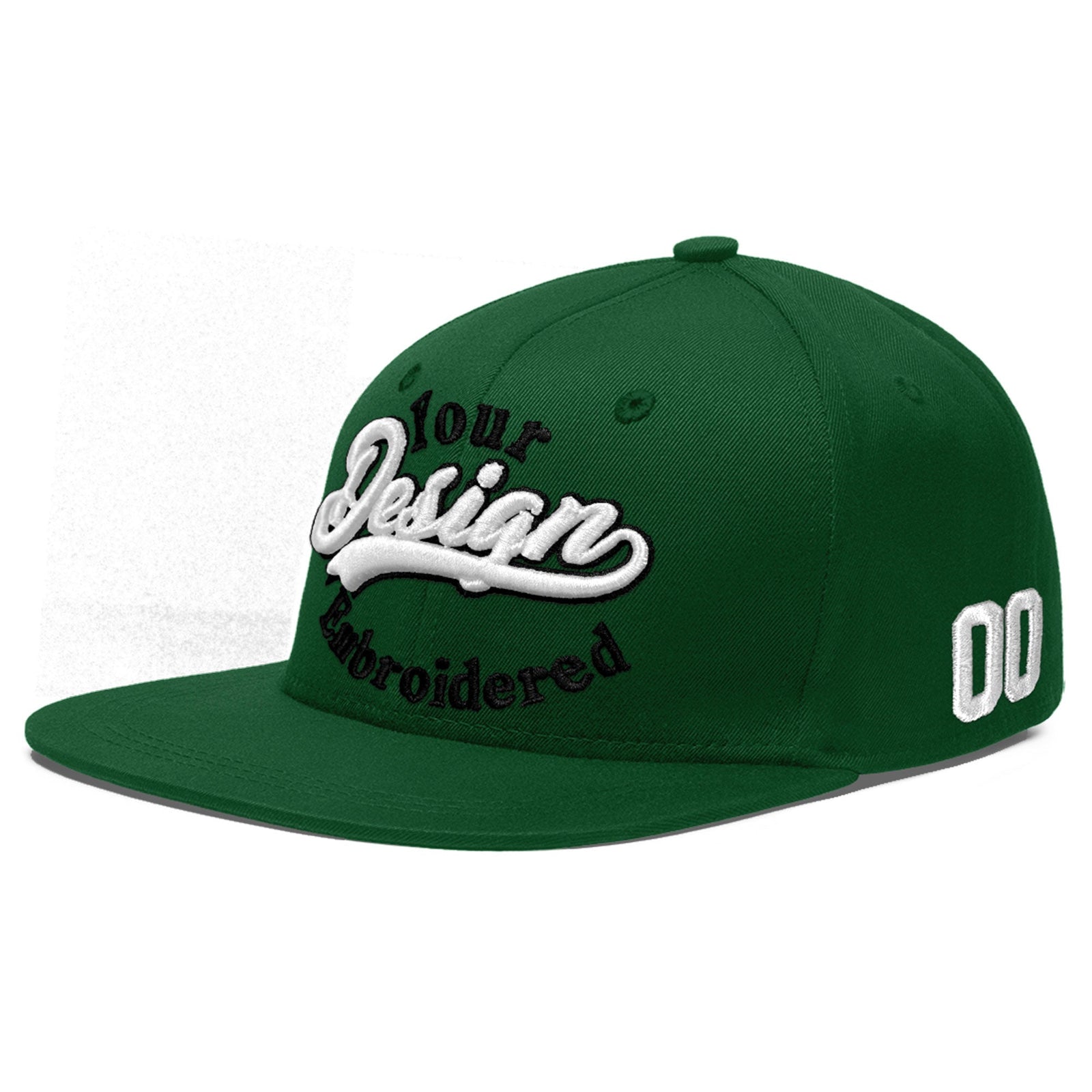 Custom Green 3D Puff Embroidery Flat Embroidery Casual Sport Baseball Cap