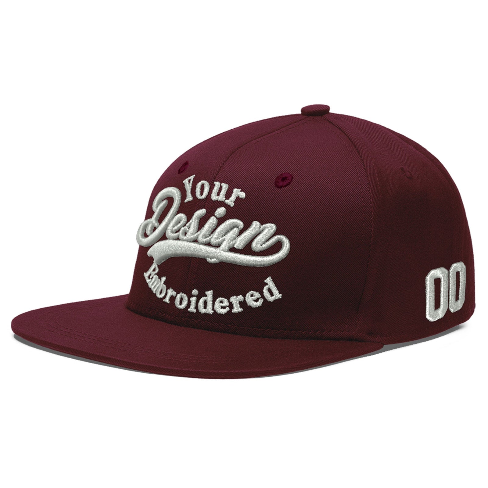 Custom Burgundy 3D Puff Embroidery Flat Embroidery Casual Sport Baseball Cap