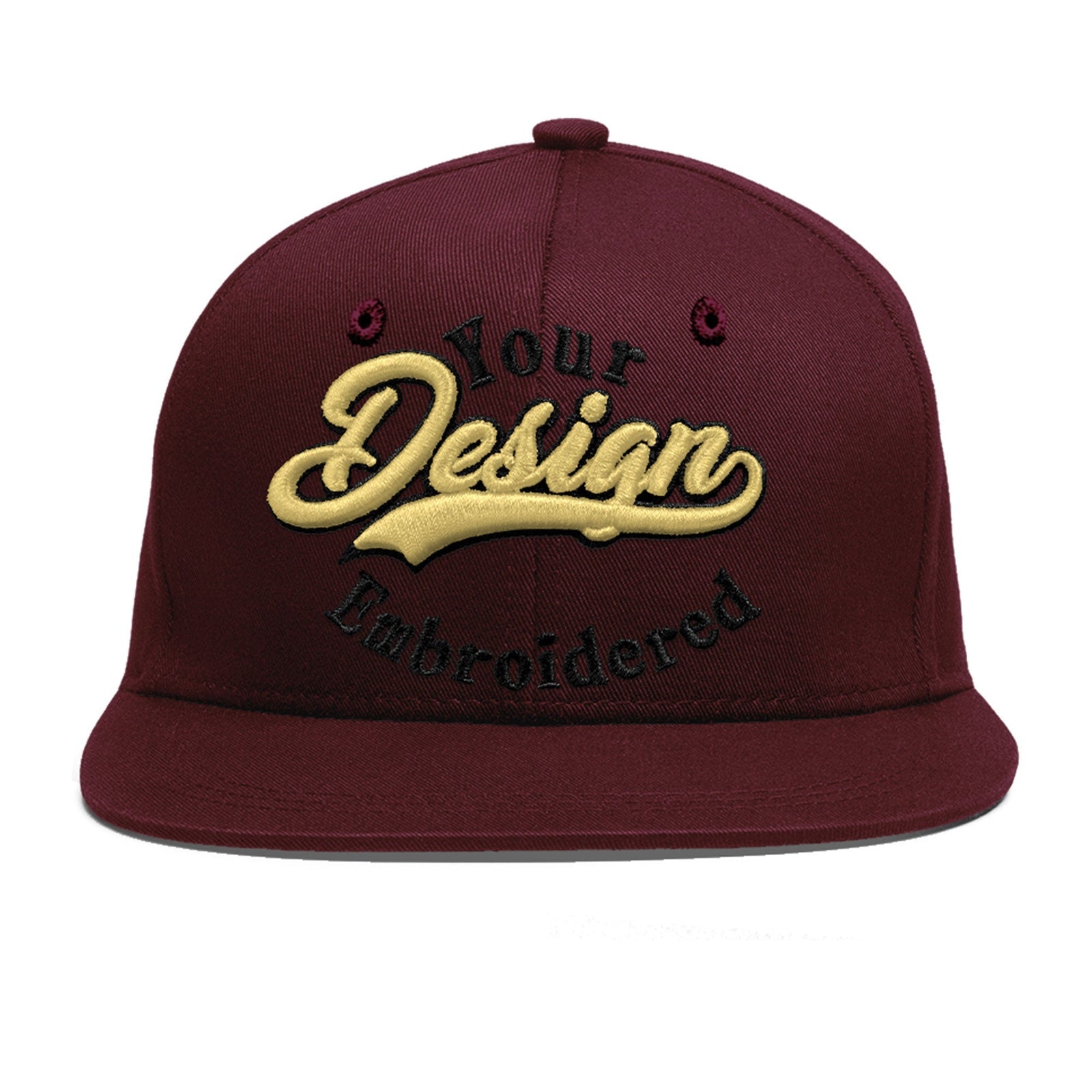 Custom Burgundy 3D Puff Embroidery Flat Embroidery Casual Sport Baseball Cap