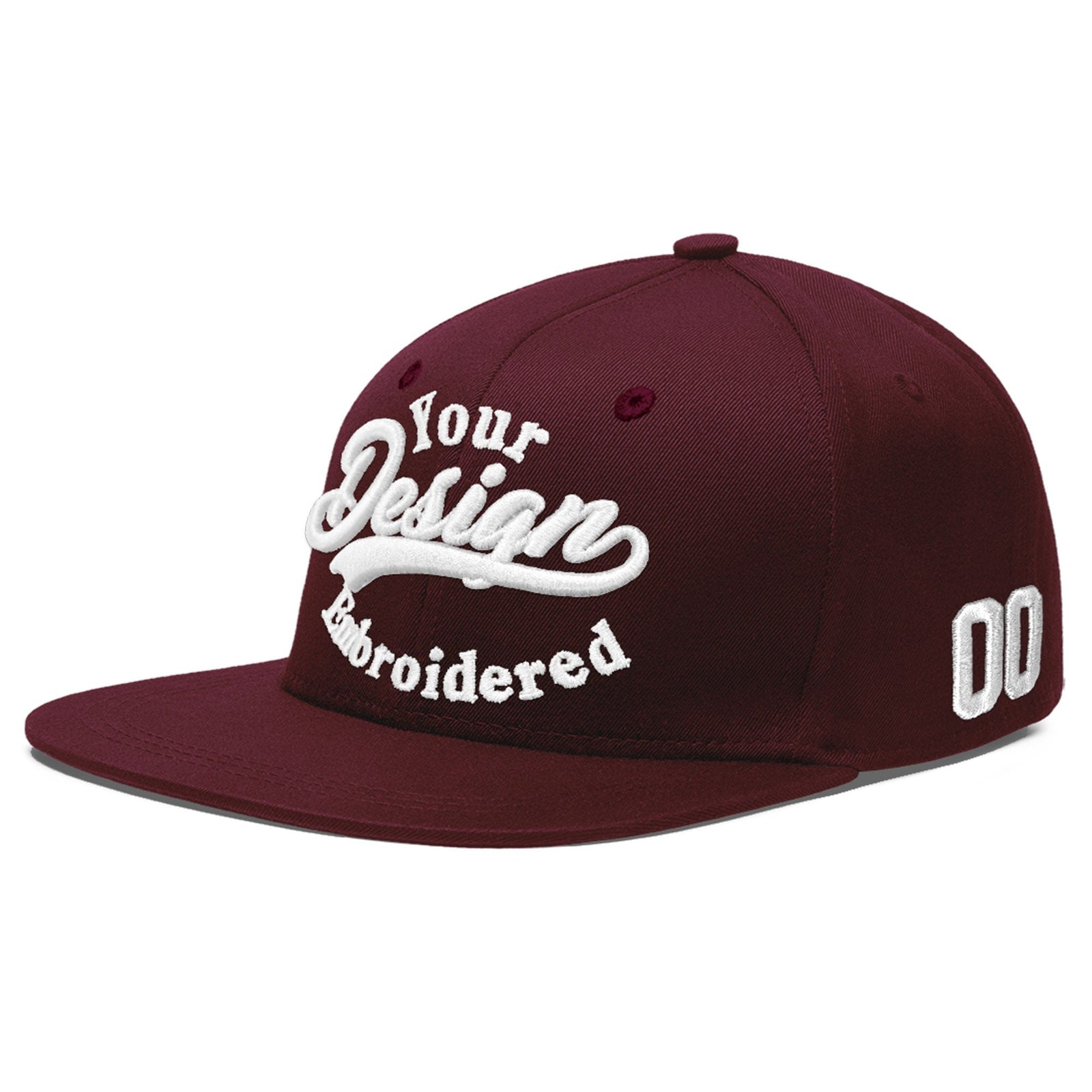 Custom Burgundy 3D Puff Embroidery Flat Embroidery Casual Sport Baseball Cap