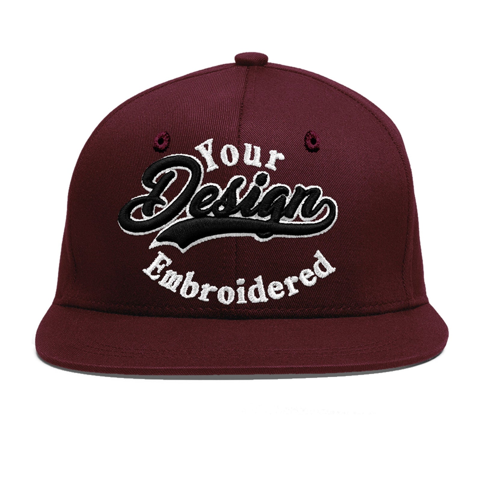 Custom Burgundy 3D Puff Embroidery Flat Embroidery Casual Sport Baseball Cap