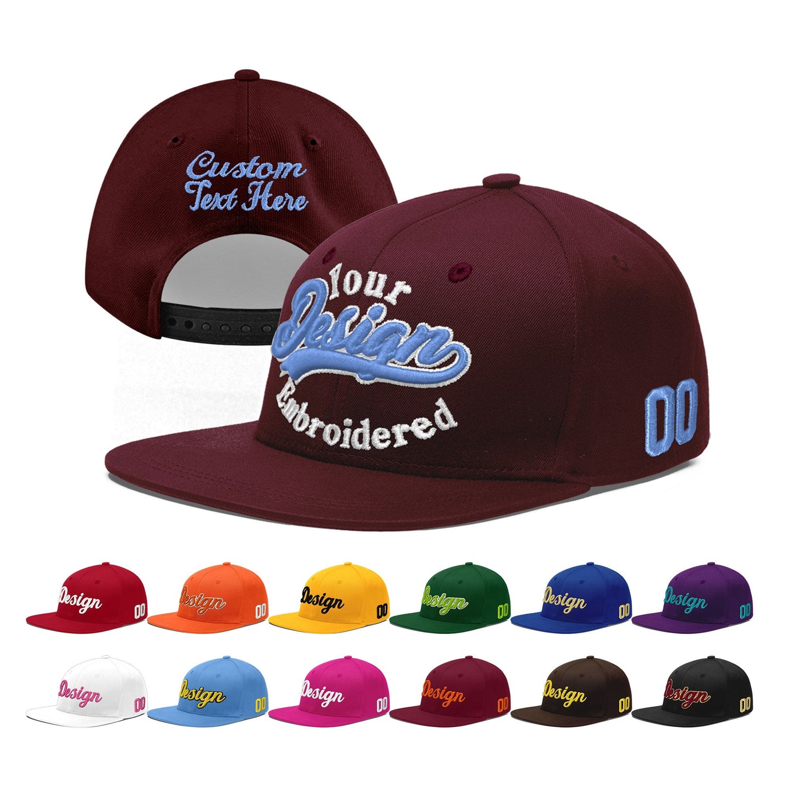Custom Burgundy 3D Puff Embroidery Flat Embroidery Casual Sport Baseball Cap