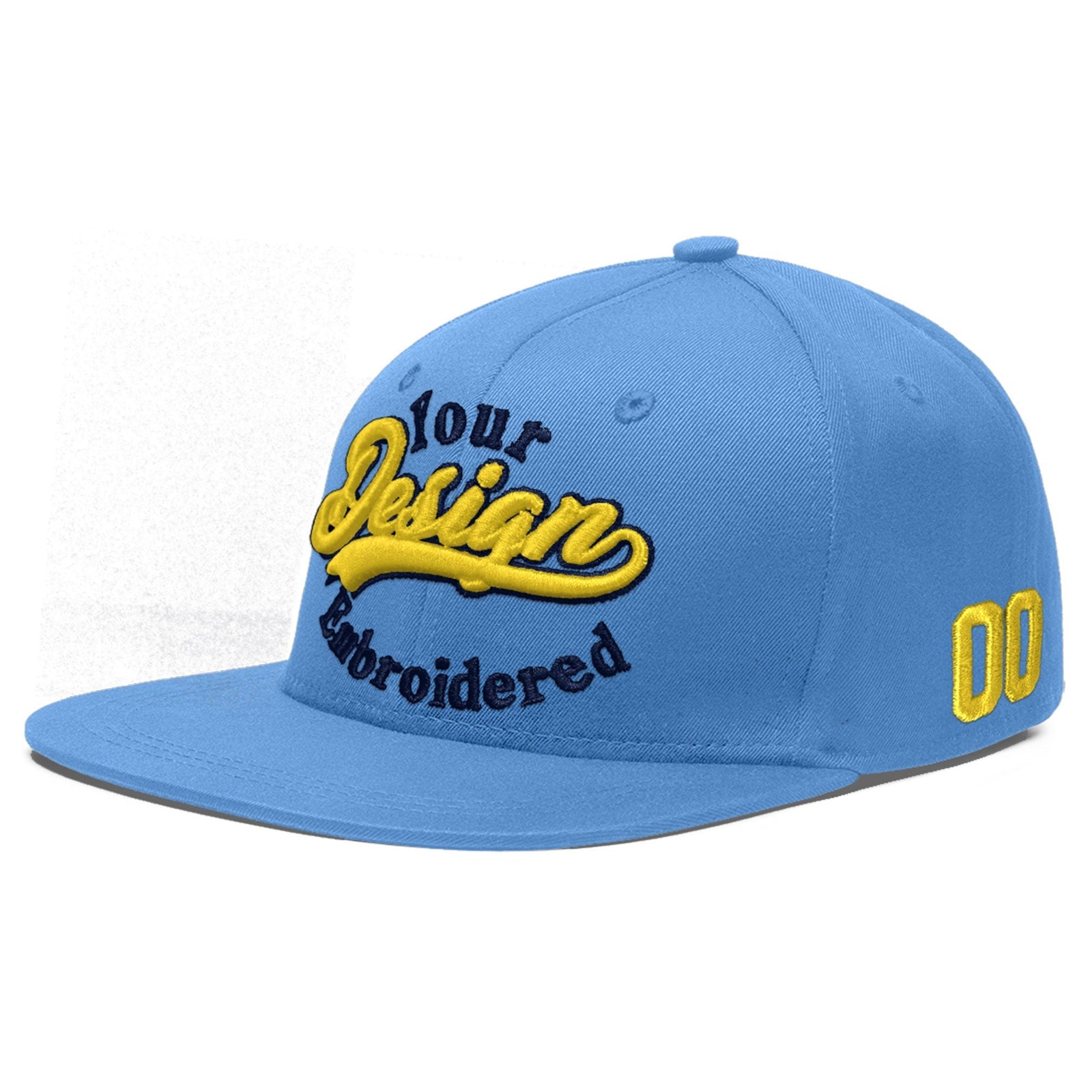 Custom Light Blue 3D Puff Embroidery Flat Embroidery Casual Sport Baseball Cap