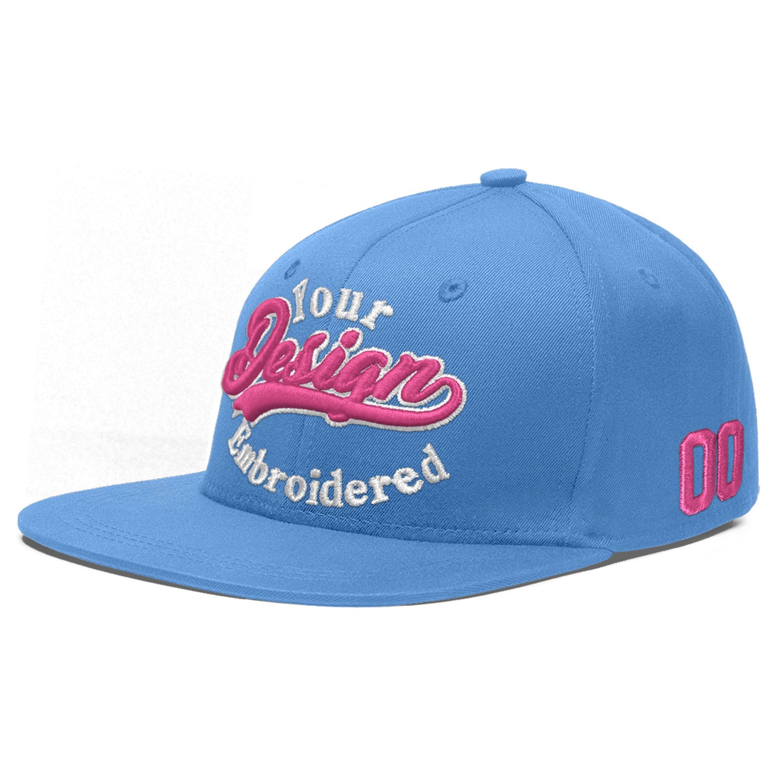 Custom Powder Blue 3D Puff Embroidery Flat Embroidery Casual Sport Baseball Cap