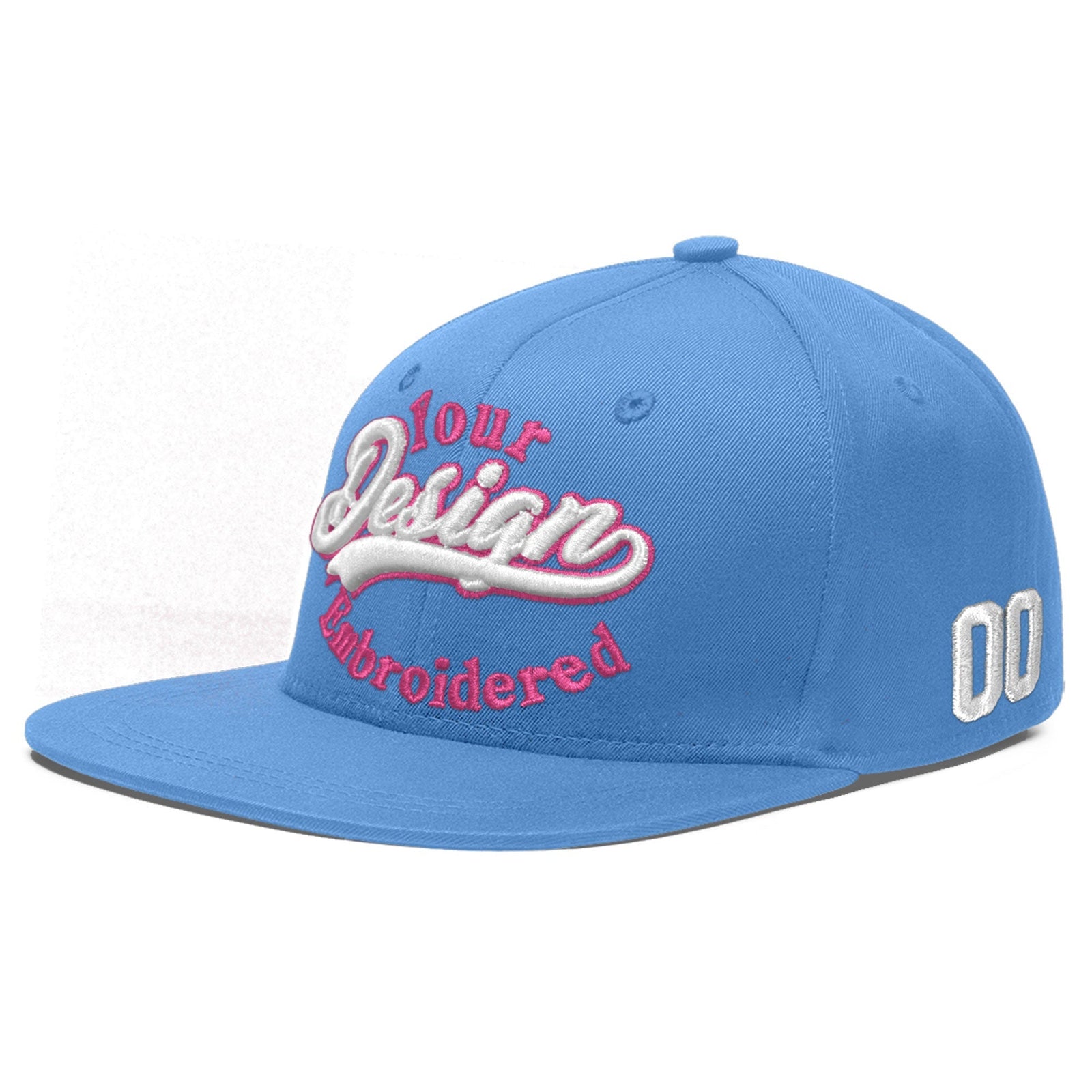 Custom Powder Blue 3D Puff Embroidery Flat Embroidery Casual Sport Baseball Cap