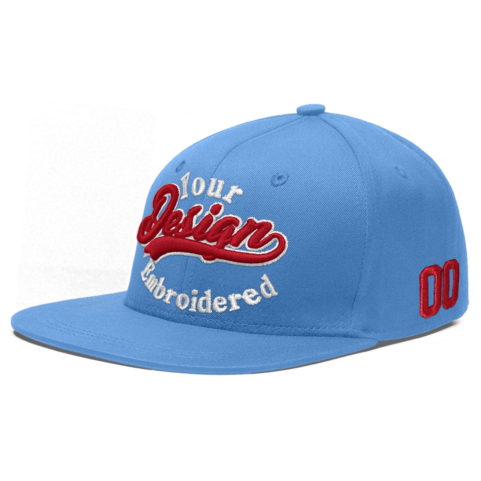 Custom Powder Blue 3D Puff Embroidery Flat Embroidery Casual Sport Baseball Cap