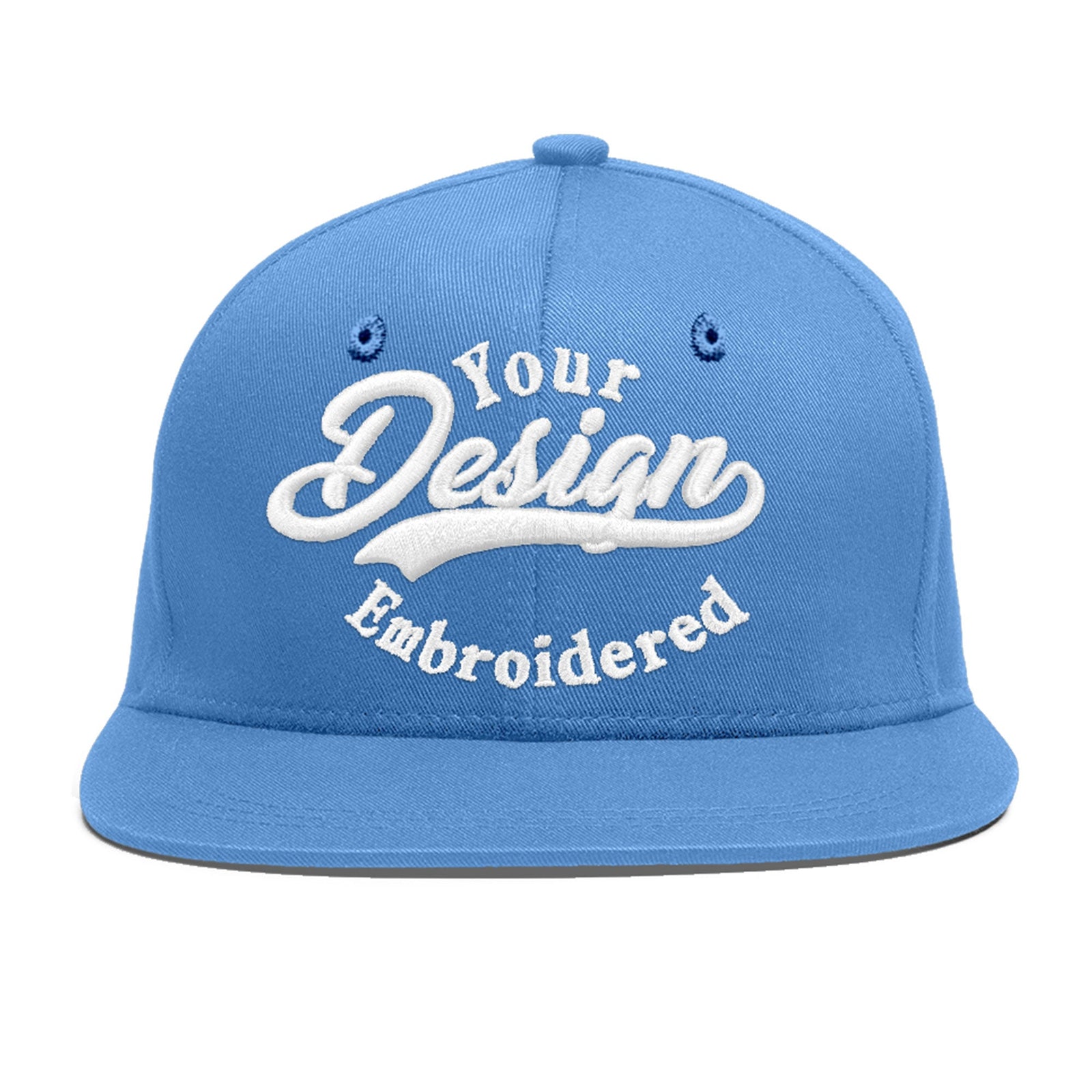 Custom Powder Blue 3D Puff Embroidery Flat Embroidery Casual Sport Baseball Cap
