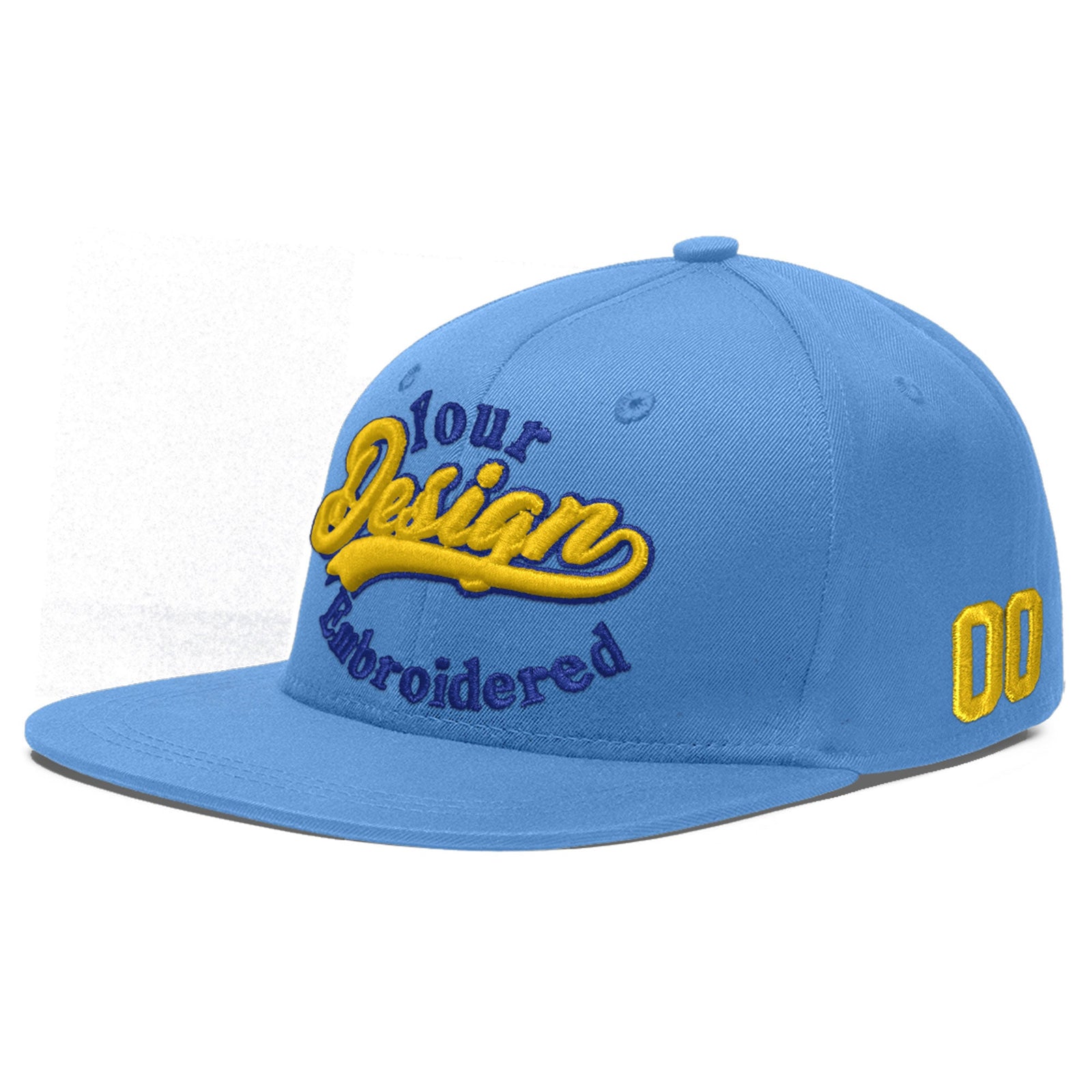Custom Powder Blue 3D Puff Embroidery Flat Embroidery Casual Sport Baseball Cap
