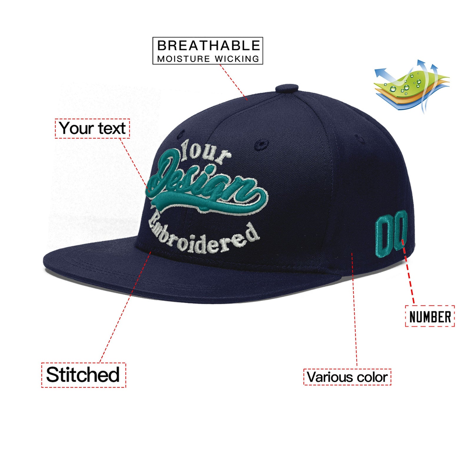 Custom Navy 3D Puff Embroidery Flat Embroidery Casual Sport Baseball Cap
