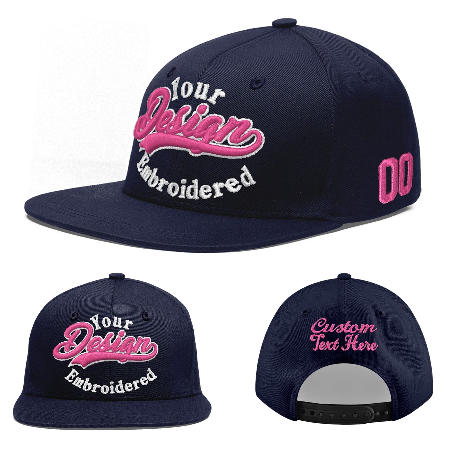 Custom Navy 3D Puff Embroidery Flat Embroidery Casual Sport Baseball Cap