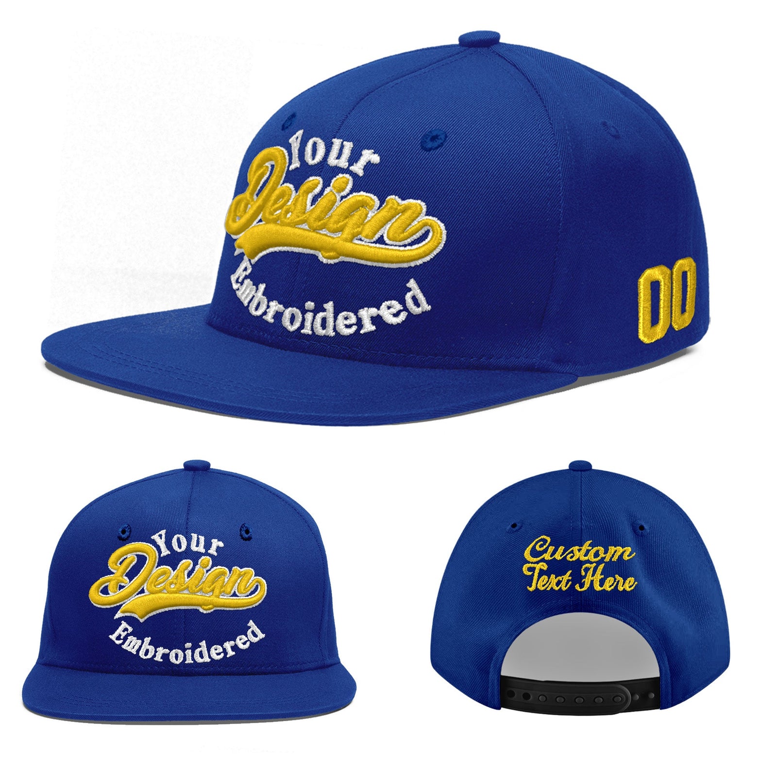 Custom Royal 3D Puff Embroidery Flat Embroidery Casual Sport Baseball Cap