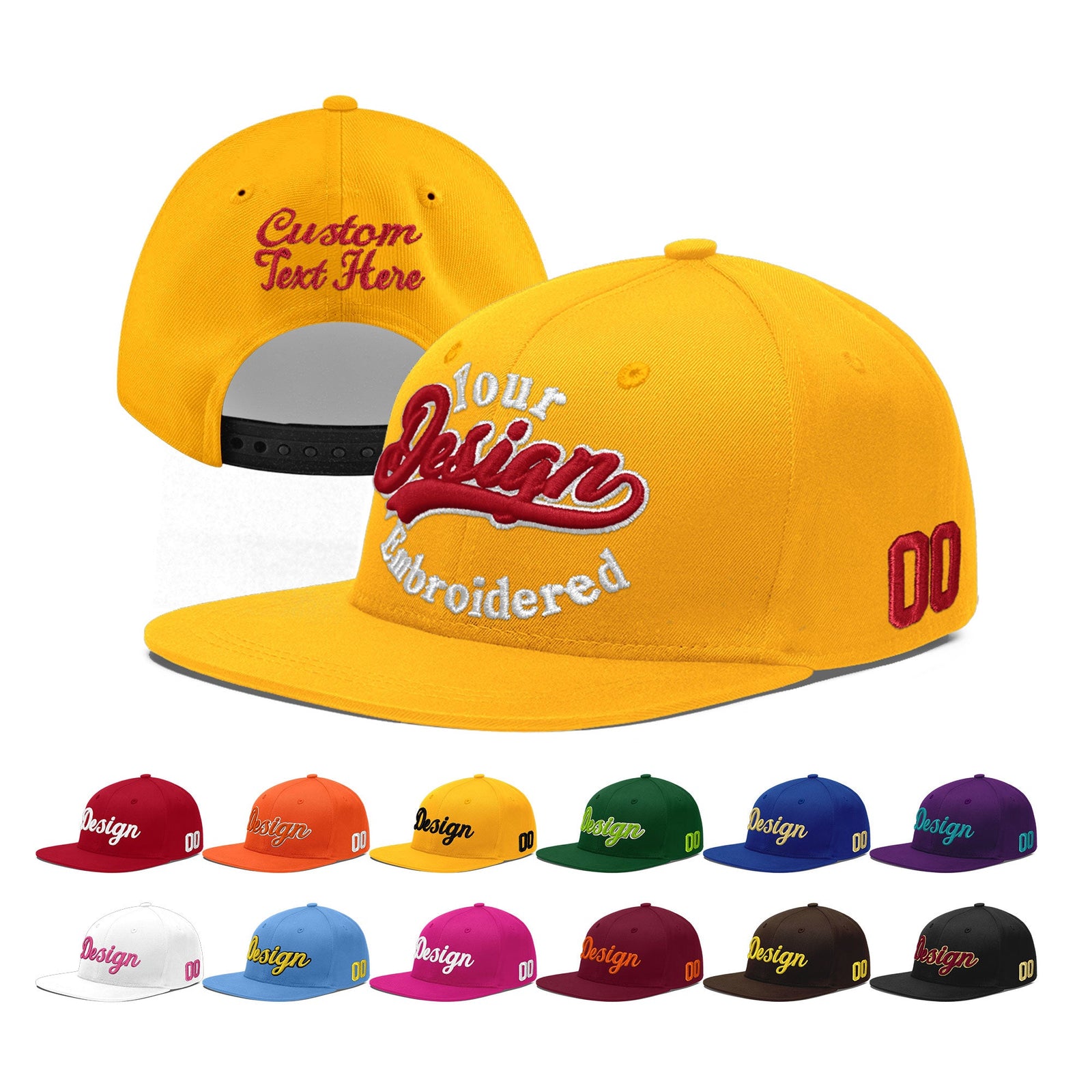 Custom Yellow 3D Puff Embroidery Flat Embroidery Casual Sport Baseball Cap