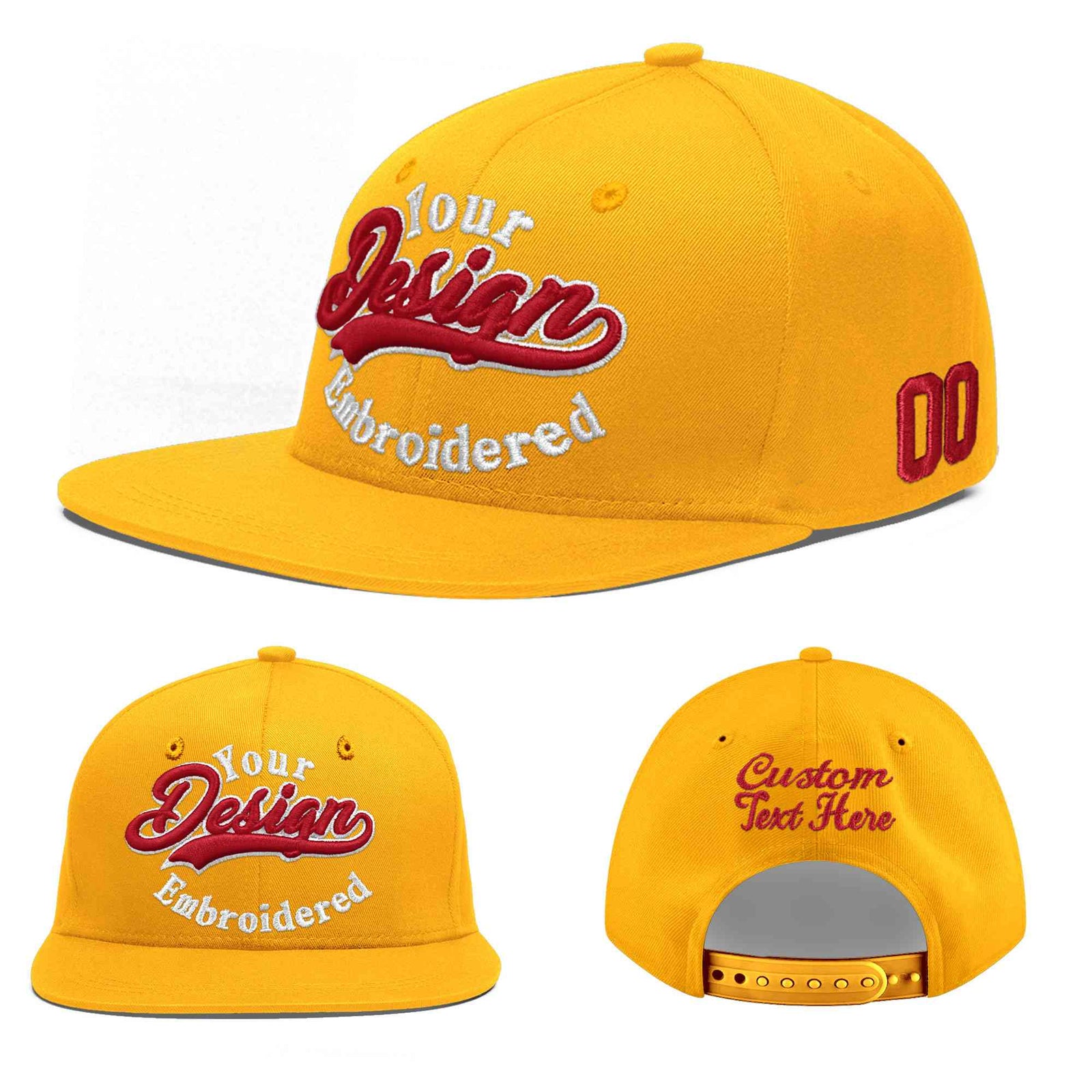Custom Yellow 3D Puff Embroidery Flat Embroidery Casual Sport Baseball Cap