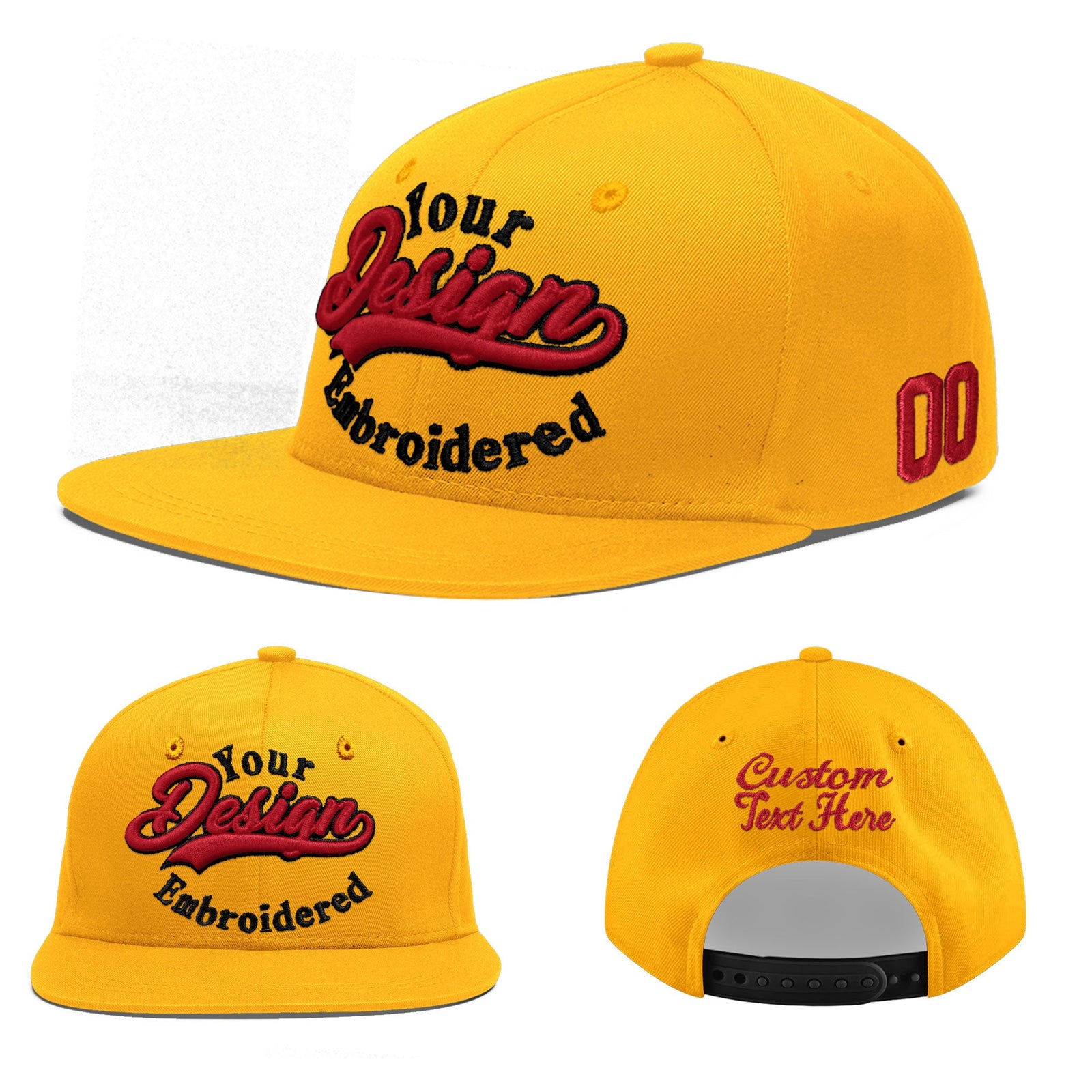 Custom Yellow 3D Puff Embroidery Flat Embroidery Casual Sport Baseball Cap