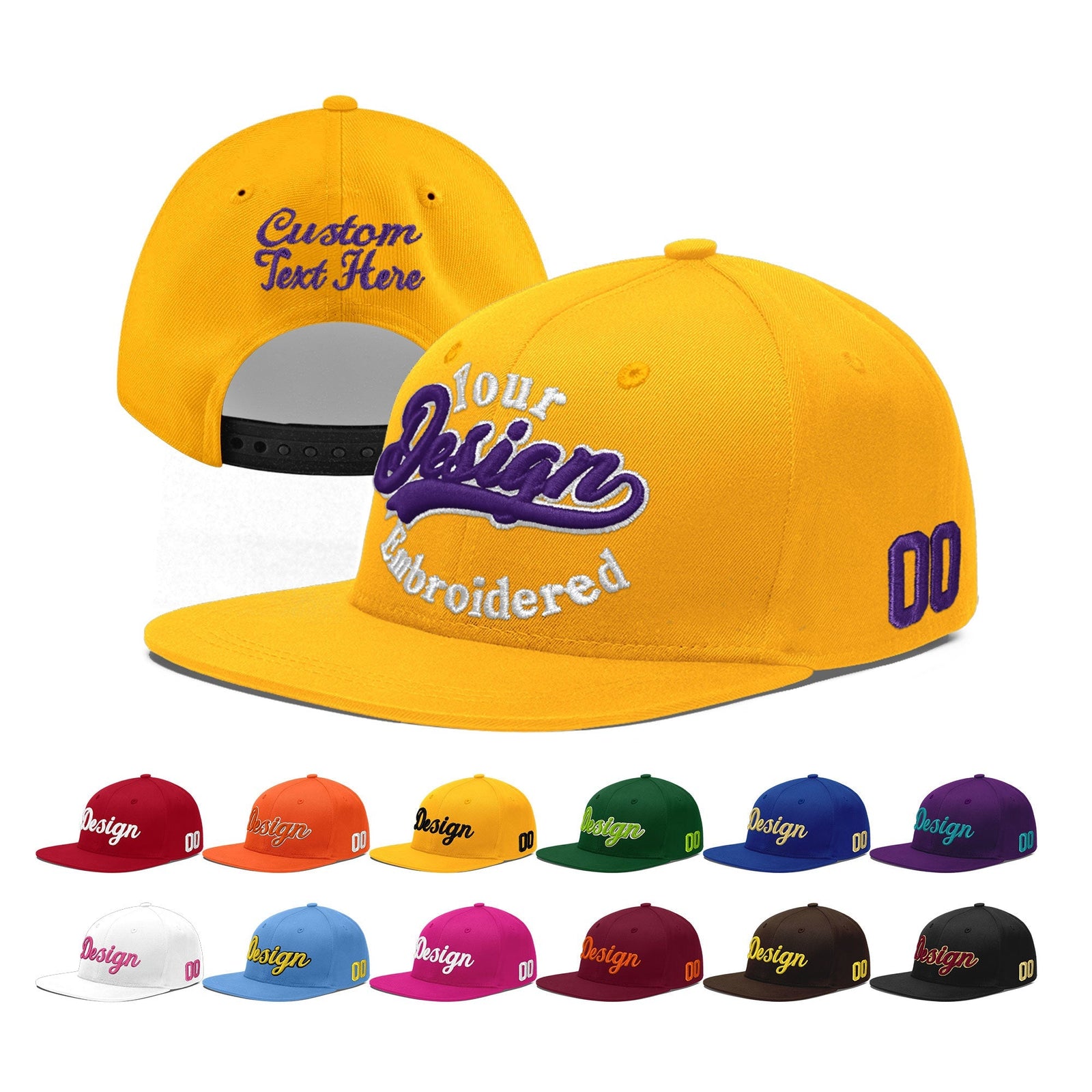 Custom Yellow 3D Puff Embroidery Flat Embroidery Casual Sport Baseball Cap
