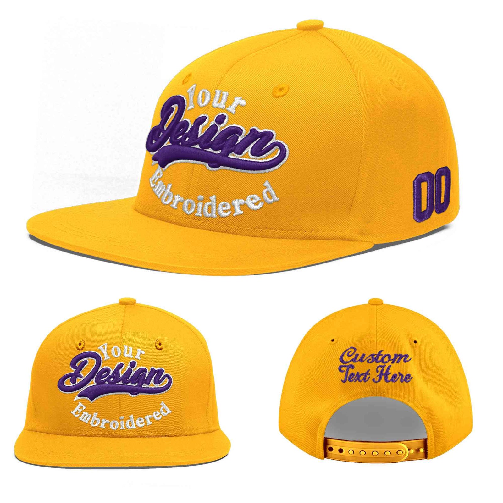 Custom Yellow 3D Puff Embroidery Flat Embroidery Casual Sport Baseball Cap