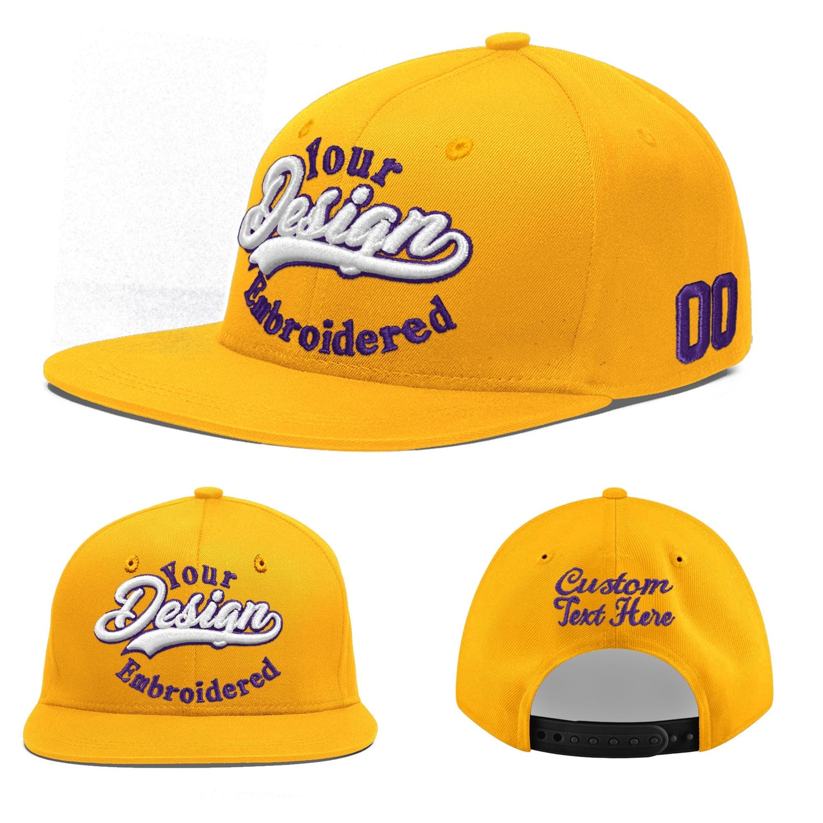 Custom Yellow 3D Puff Embroidery Flat Embroidery Casual Sport Baseball Cap