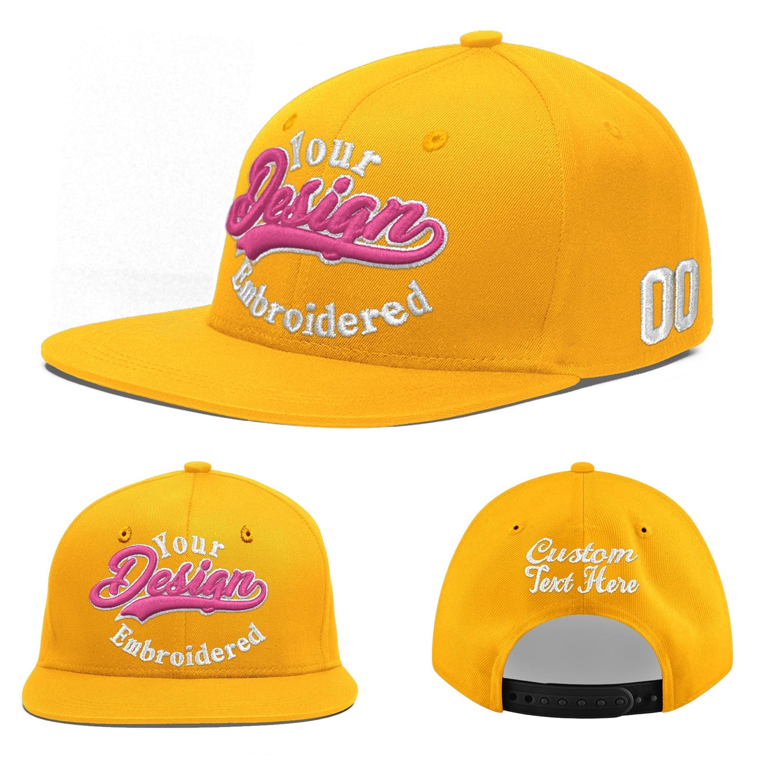 Custom Yellow 3D Puff Embroidery Flat Embroidery Casual Sport Baseball Cap