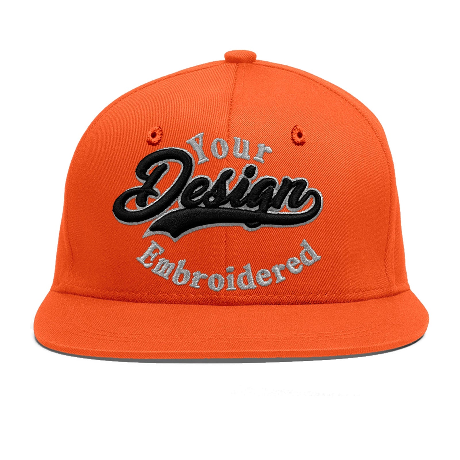 Custom Orange 3D Puff Embroidery Flat Embroidery Casual Sport Baseball Cap