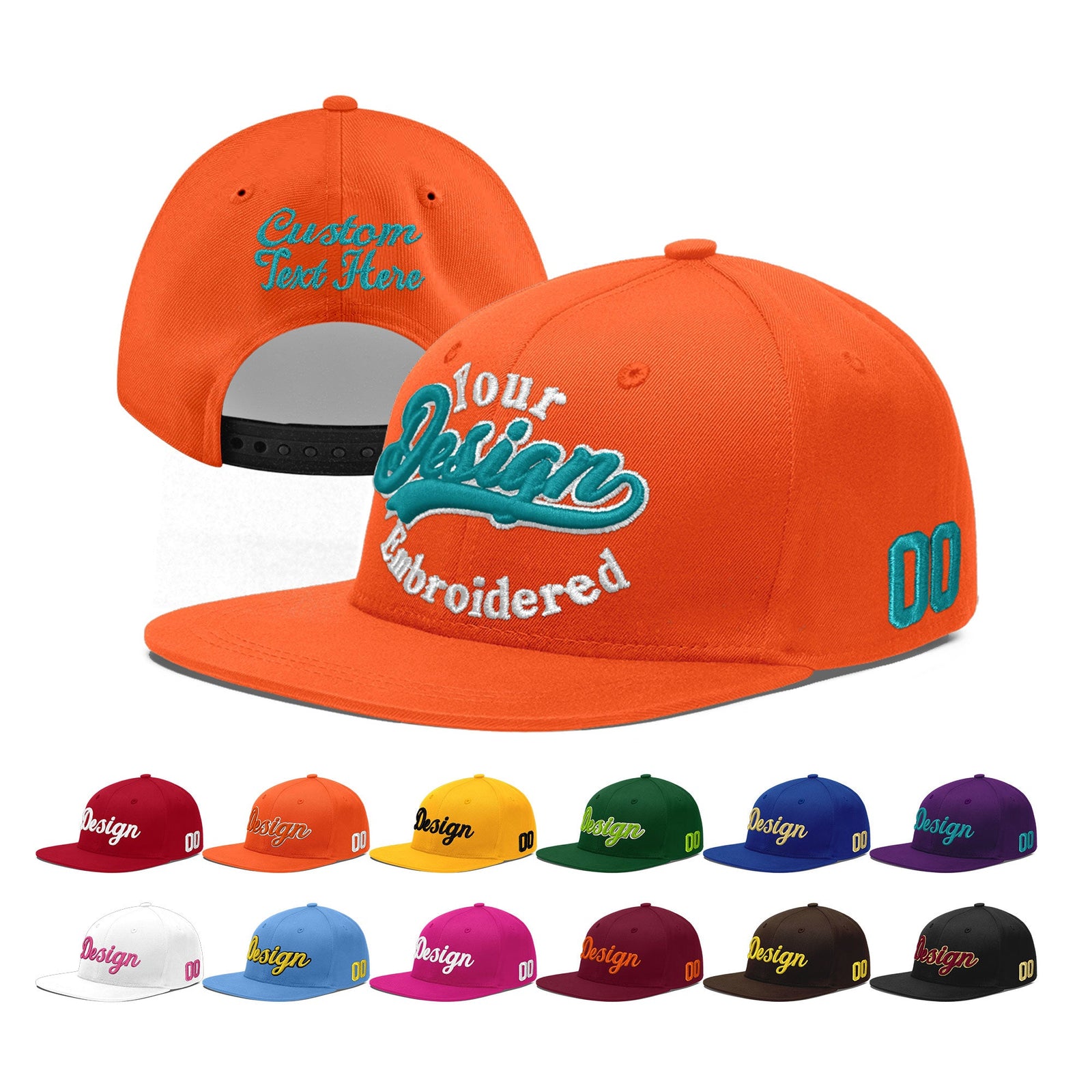 Custom Orange 3D Puff Embroidery Flat Embroidery Casual Sport Baseball Cap